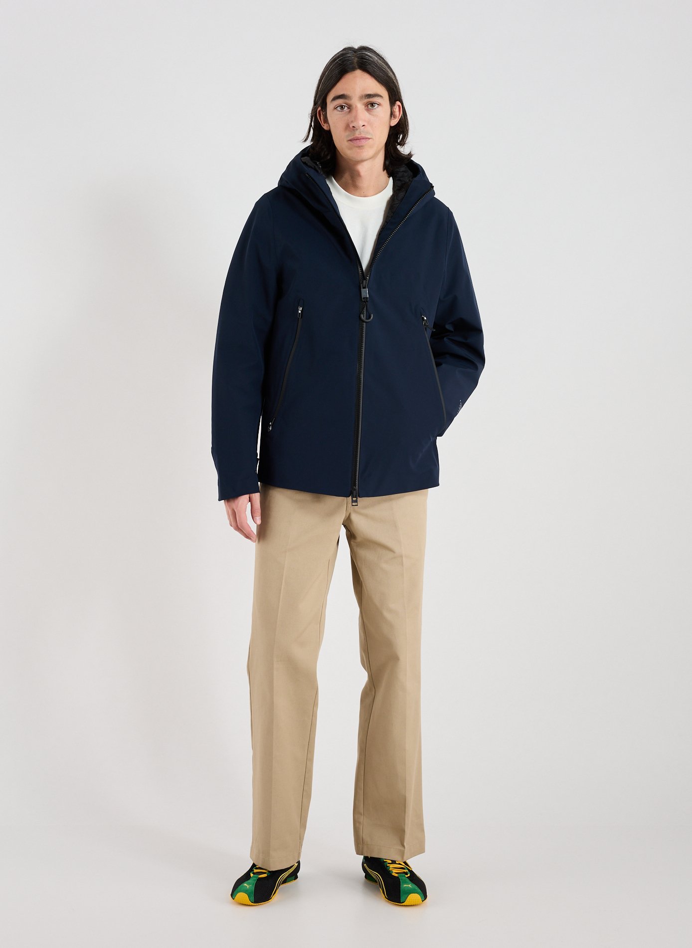 Mid-length straight hooded parka KRAKATAU Blue