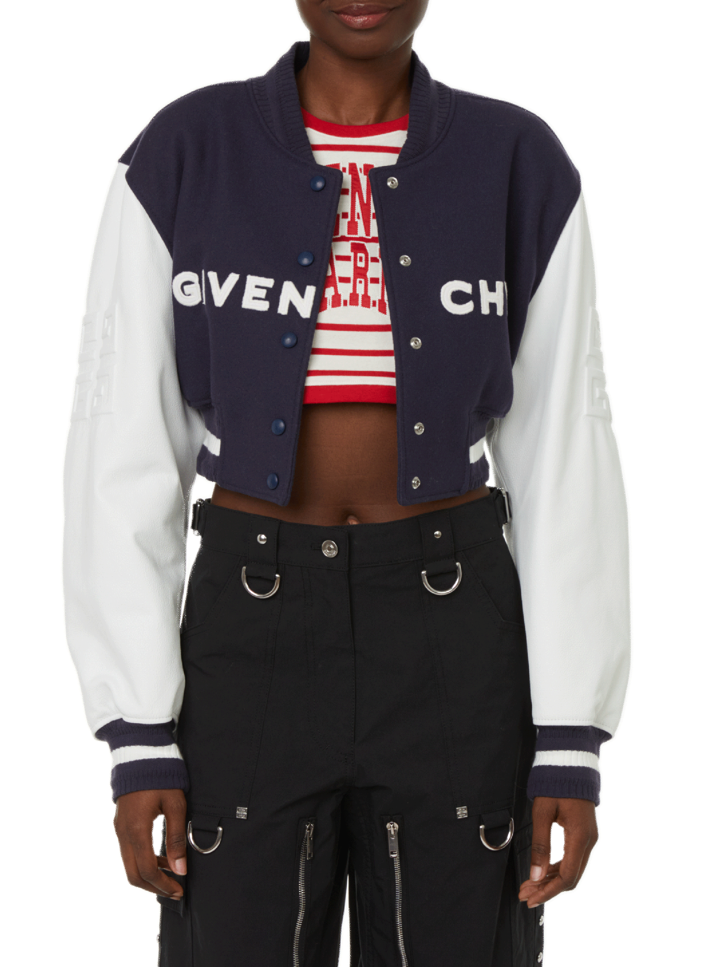 GIVENCHY Bomber court 4G en laine et cuir Multicolore