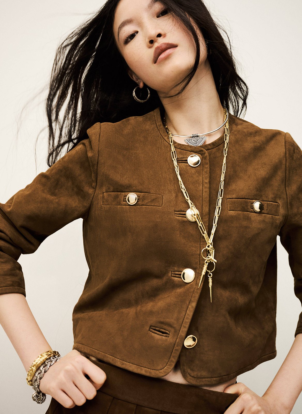 Veste col rond en cuir mella BA&SH Marron