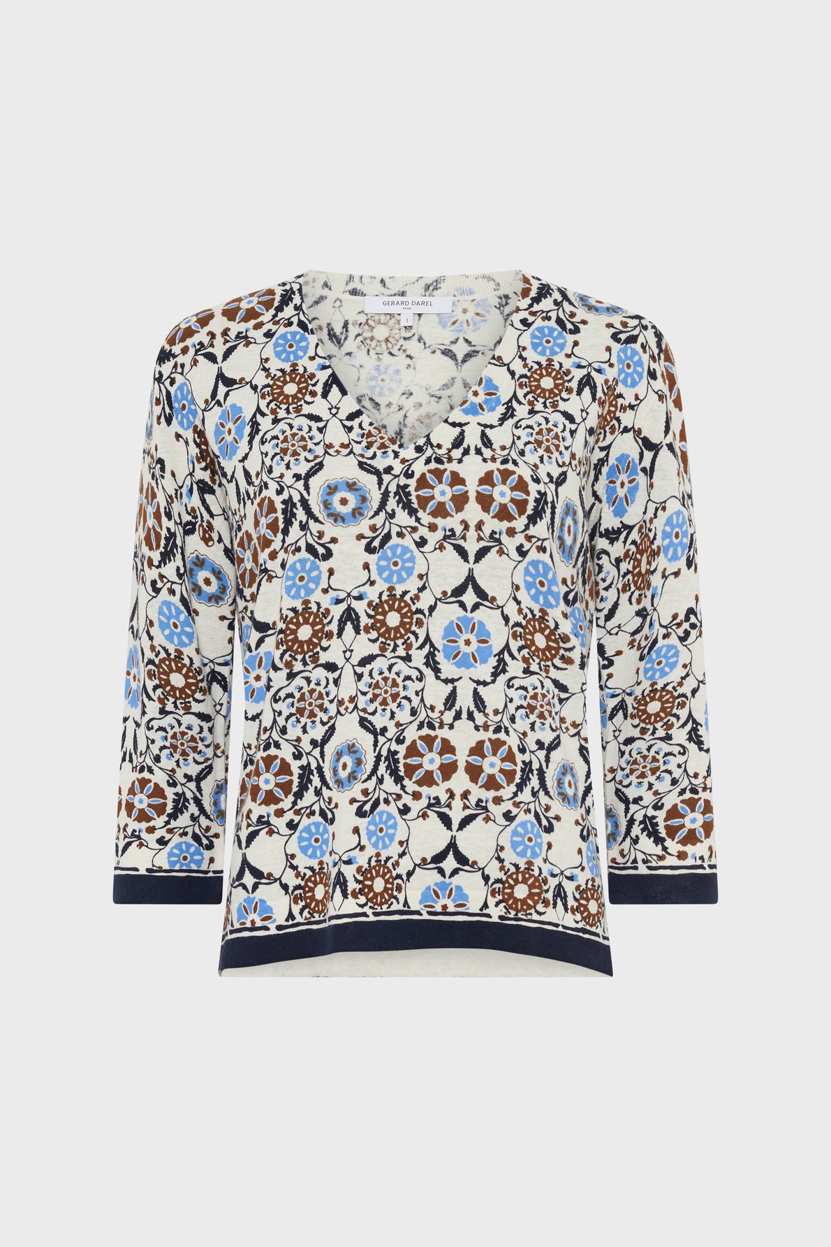 Pull v imprimé en coton et lin - liva GERARD DAREL Marron