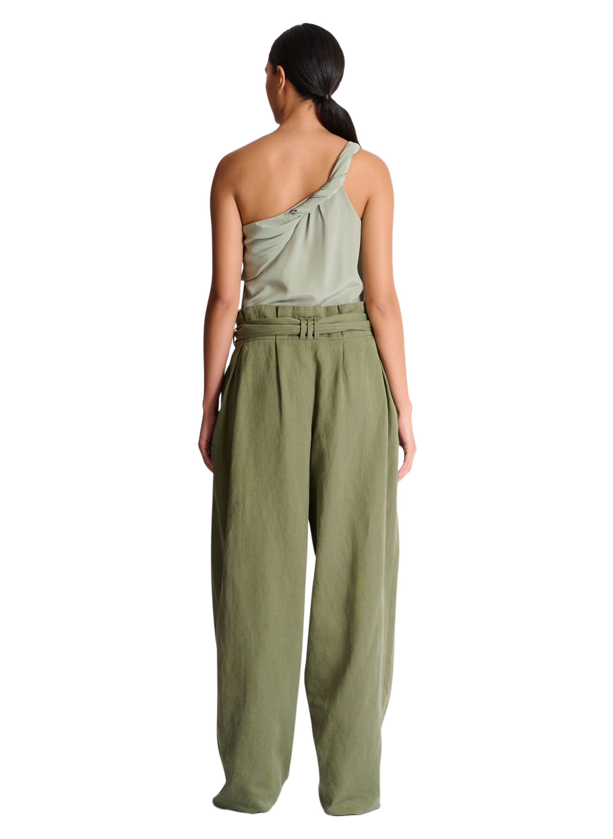 Pantalon taille haute en sergé BALMAIN Vert