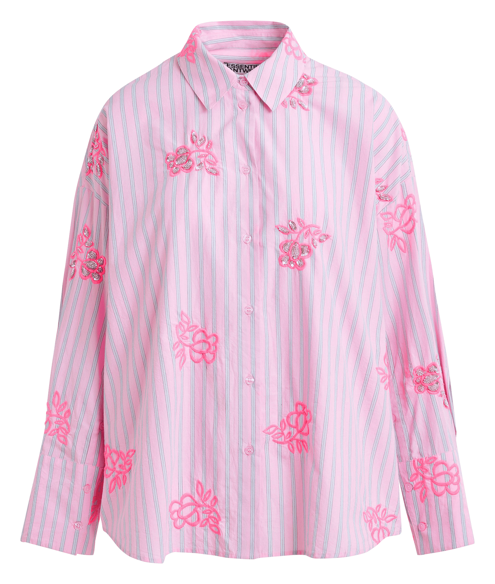 Chemise ample rayée à broderies Jalinki ESSENTIEL ANTWERP Rose