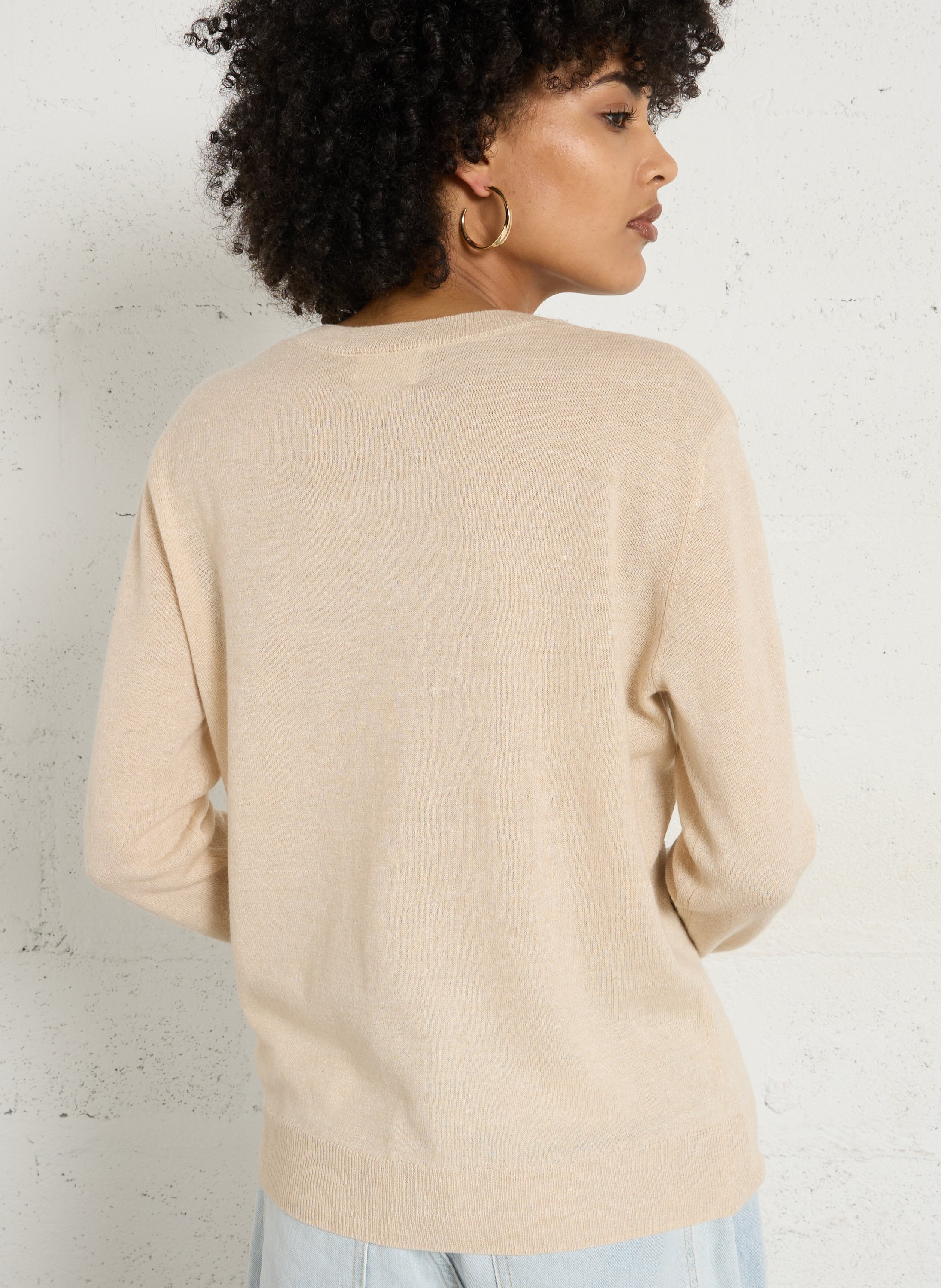 Pull droit uni en cachemire et lin prince MAISON 123 Beige