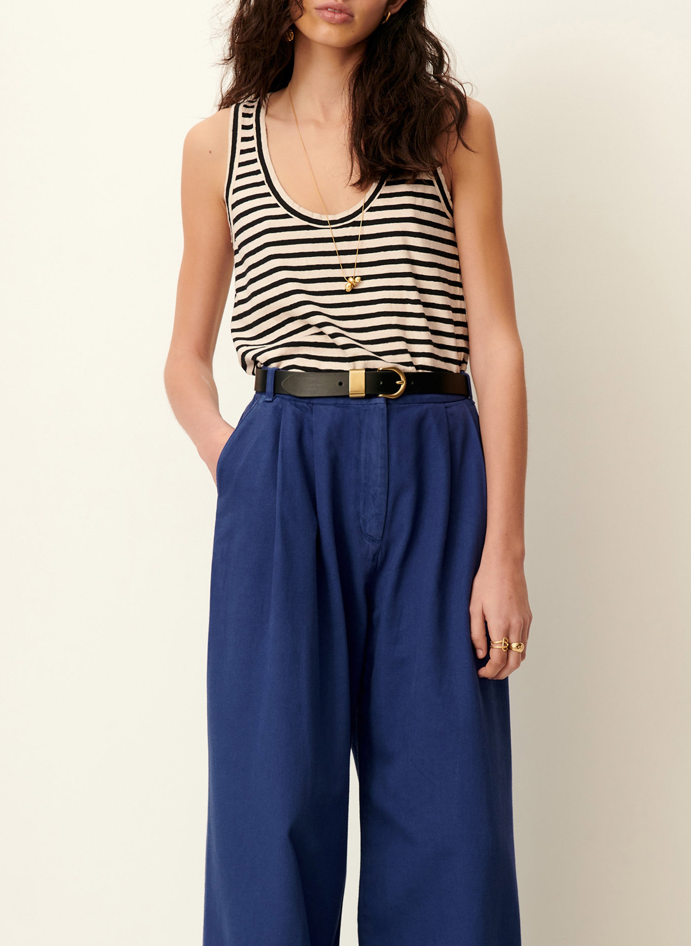 Débardeur à rayures larges en coton bio et lin dili SESSUN Beige