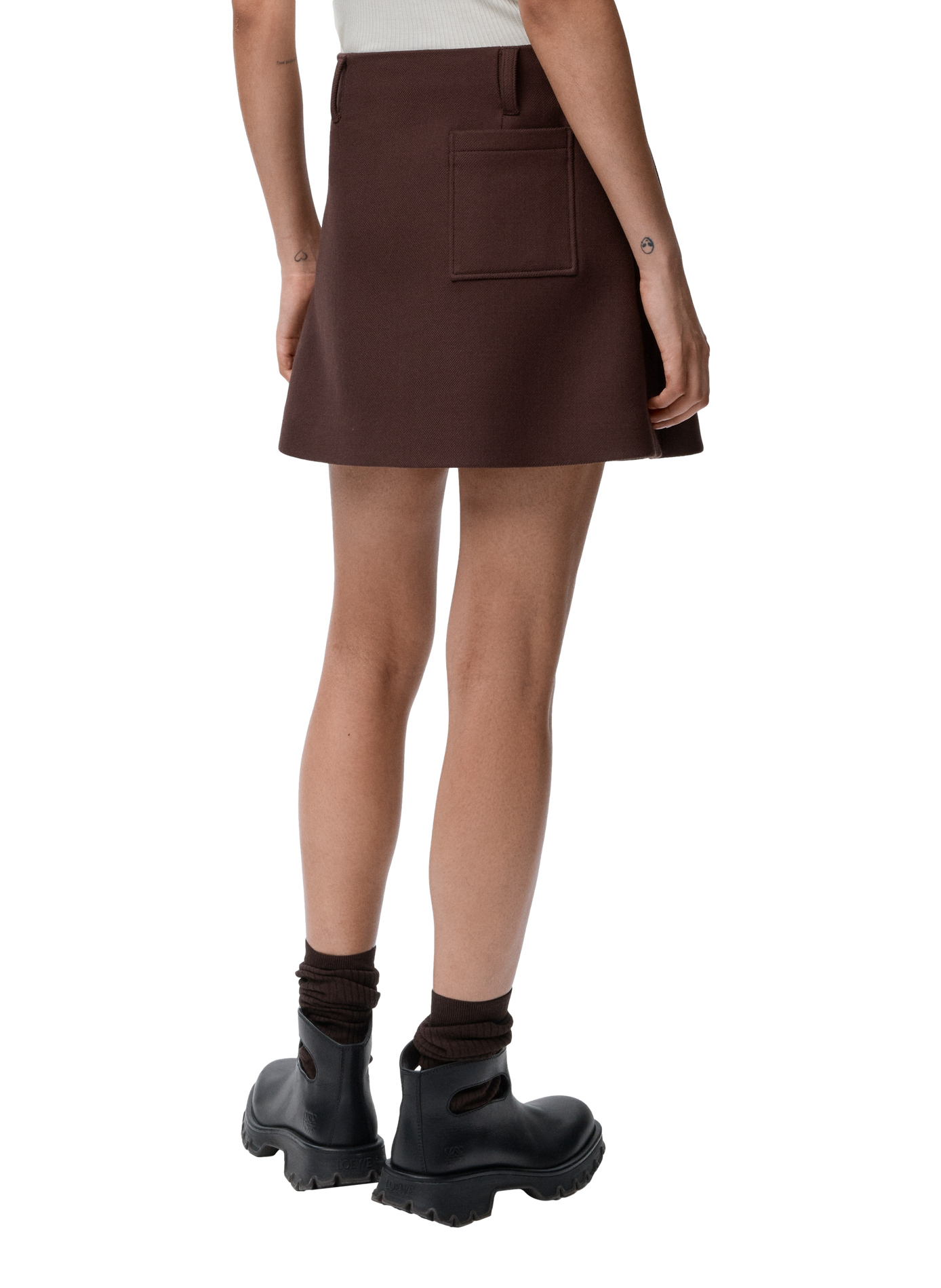 Mini jupe avec plis en laine LOEWE Marron