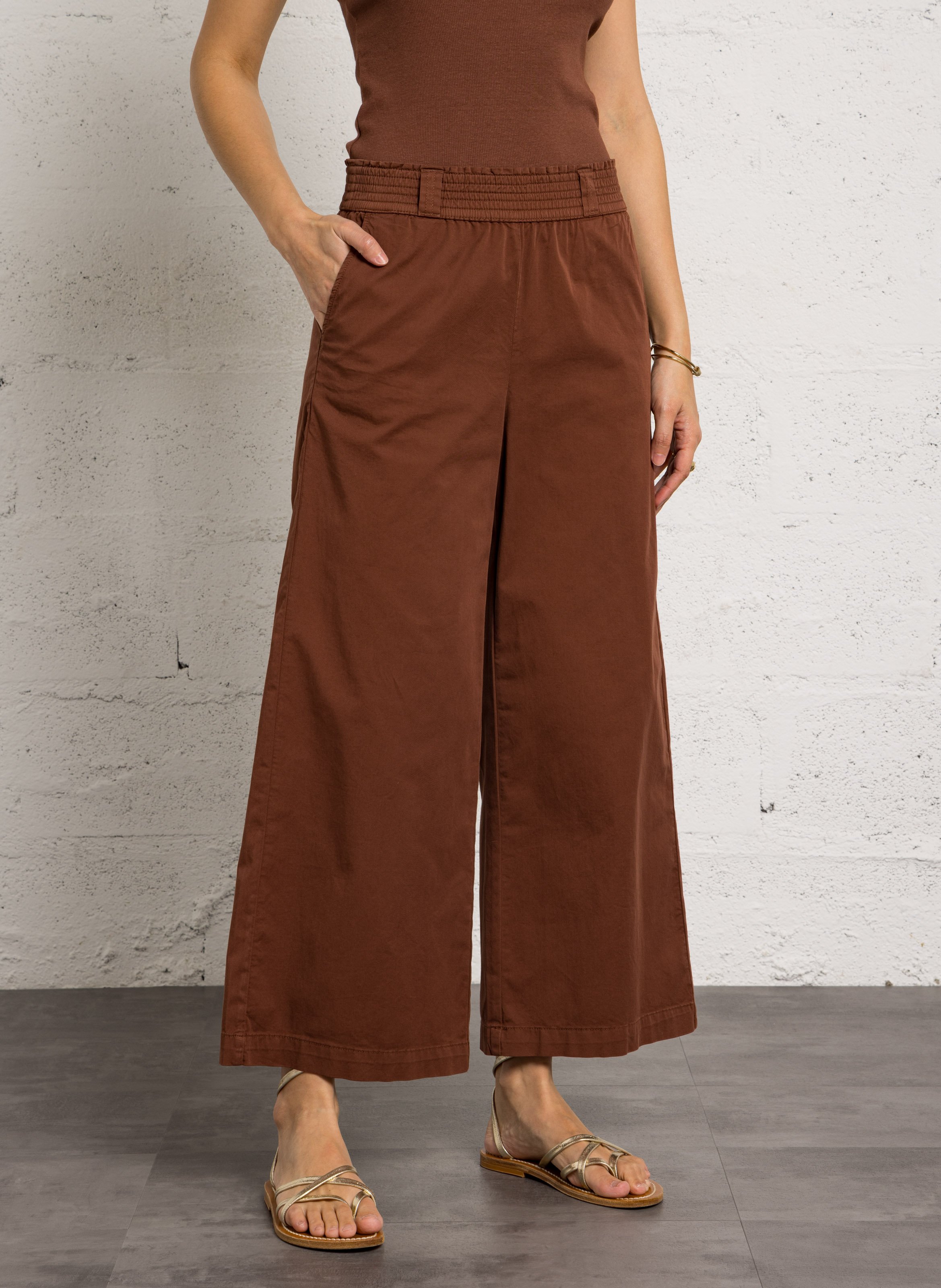 Pantalon large en coton berthie MAISON 123 Marron