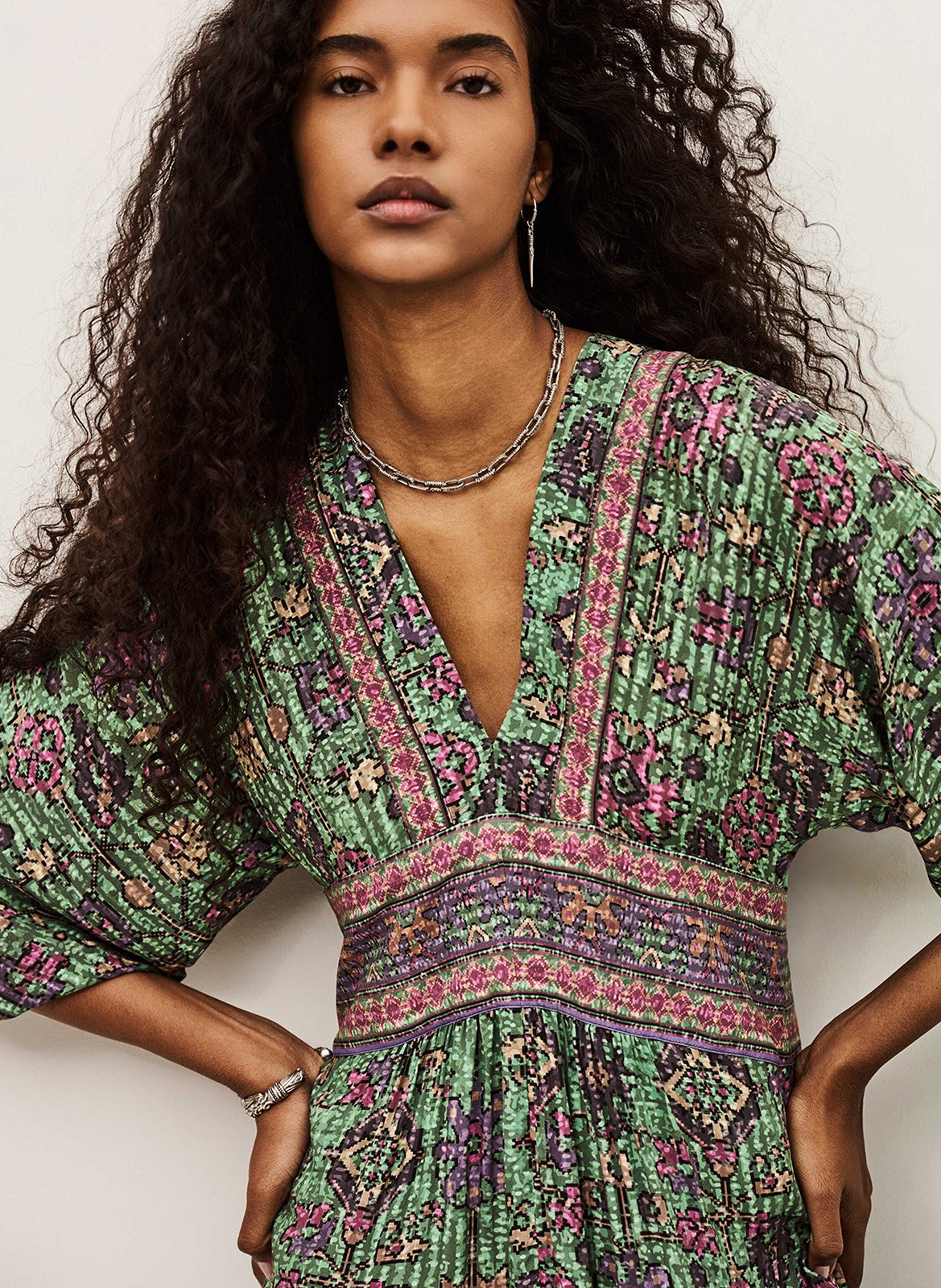 Robe longue col v pipa Vert