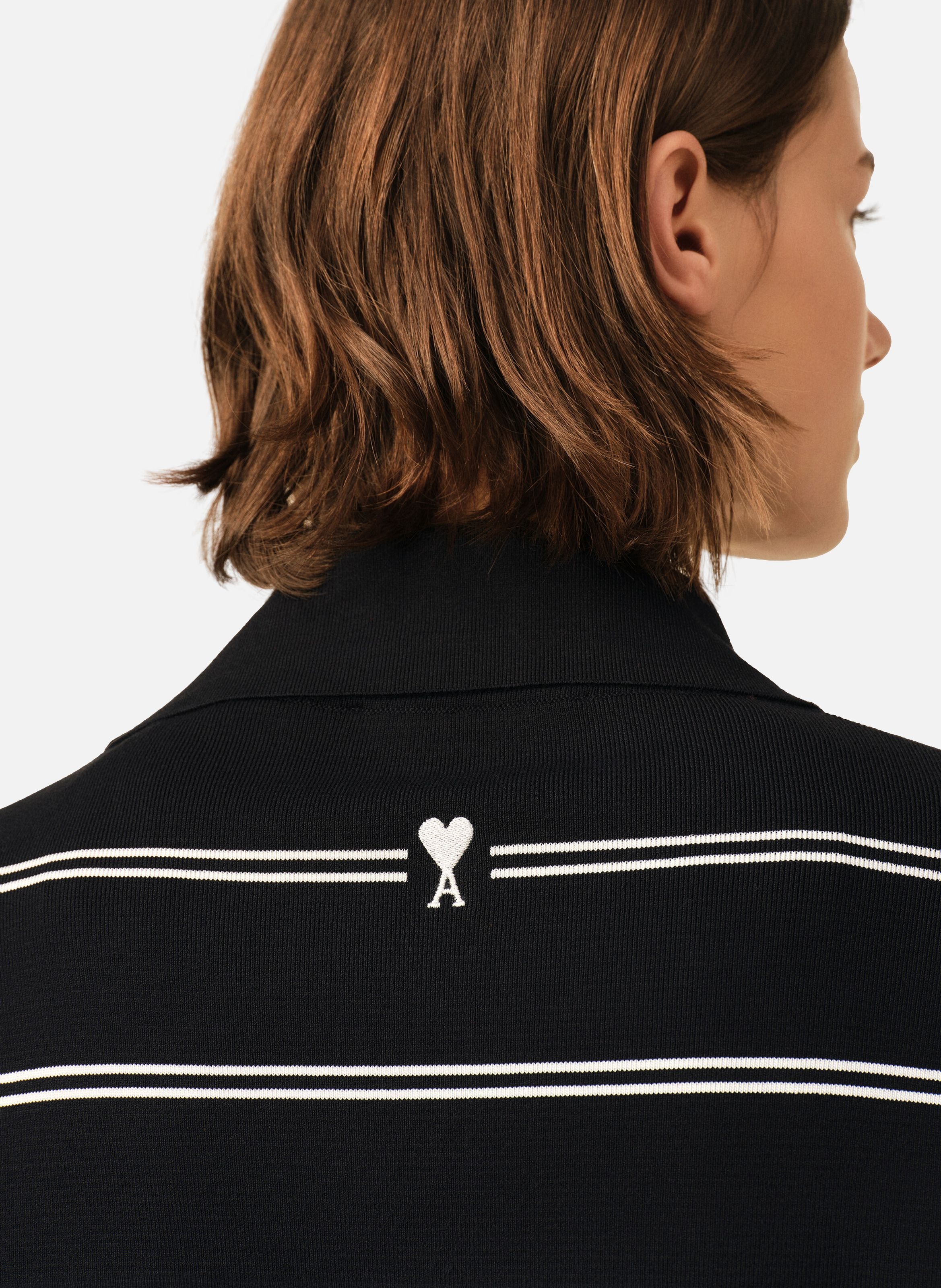 Polo à rayures patch ami unisexe en coton AMI PARIS Blanc