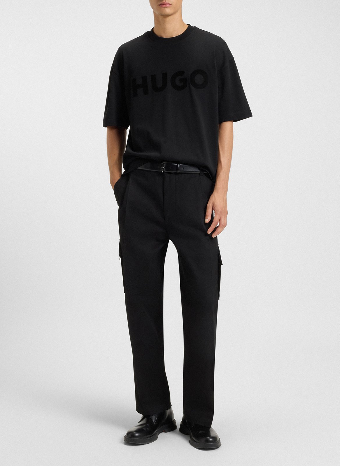Tee-shirt oversize col rond en coton dinkee BOSS Noir