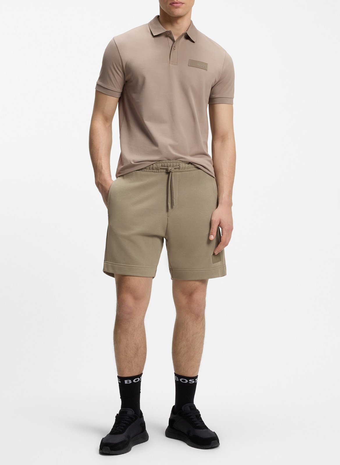 Short droit en coton mélangé BOSS Kaki