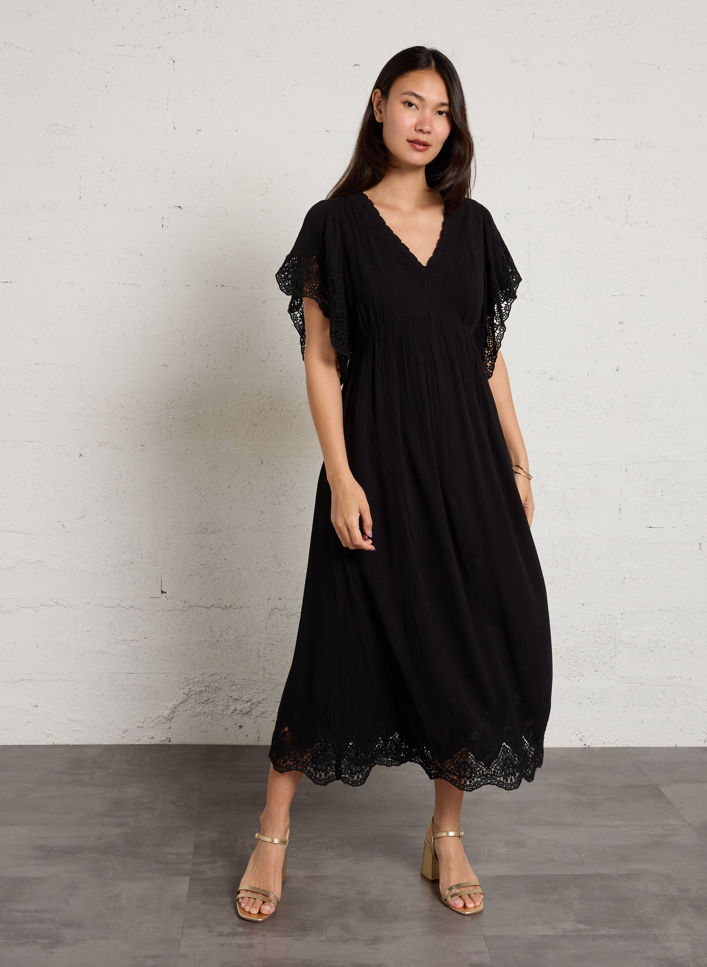 Robe longue col v à broderies briana MAISON 123 Noir