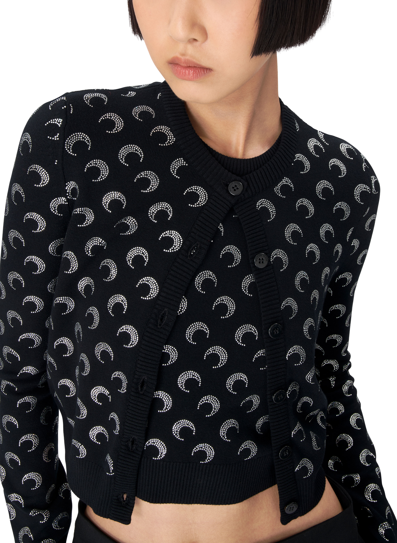 Moon rhinestoned knit fitted cardigan MARINE SERRE Black