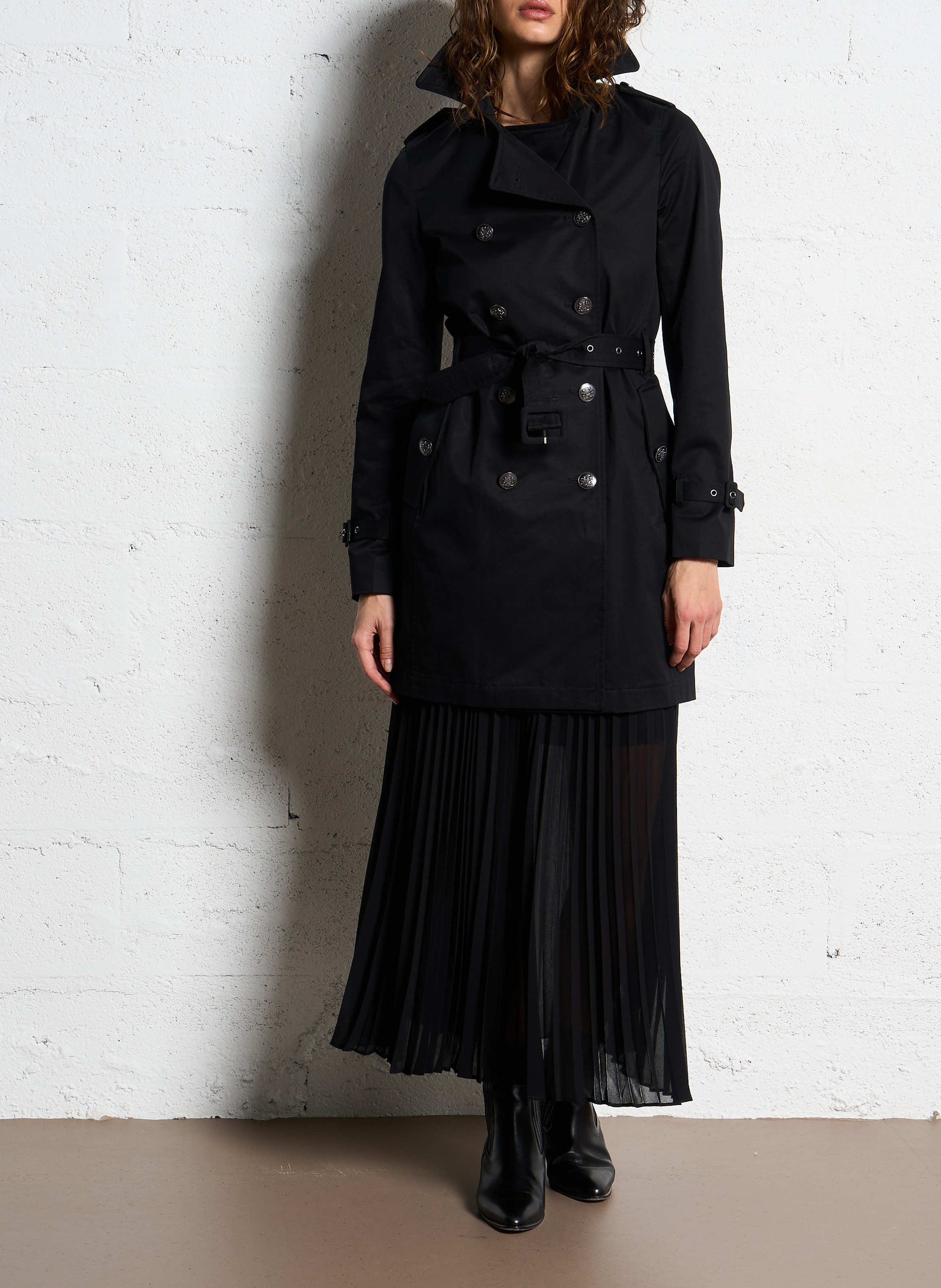 Trench col tailleur à capuche en coton IKKS Noir