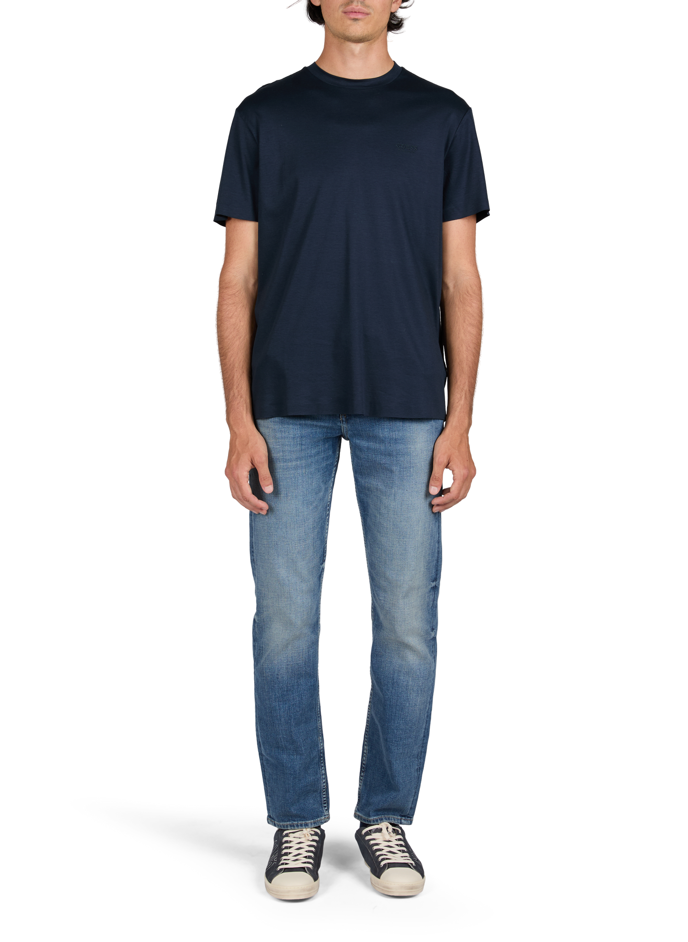 Gerader Rundhalsausschnitt T-Shirt GUESS Blau