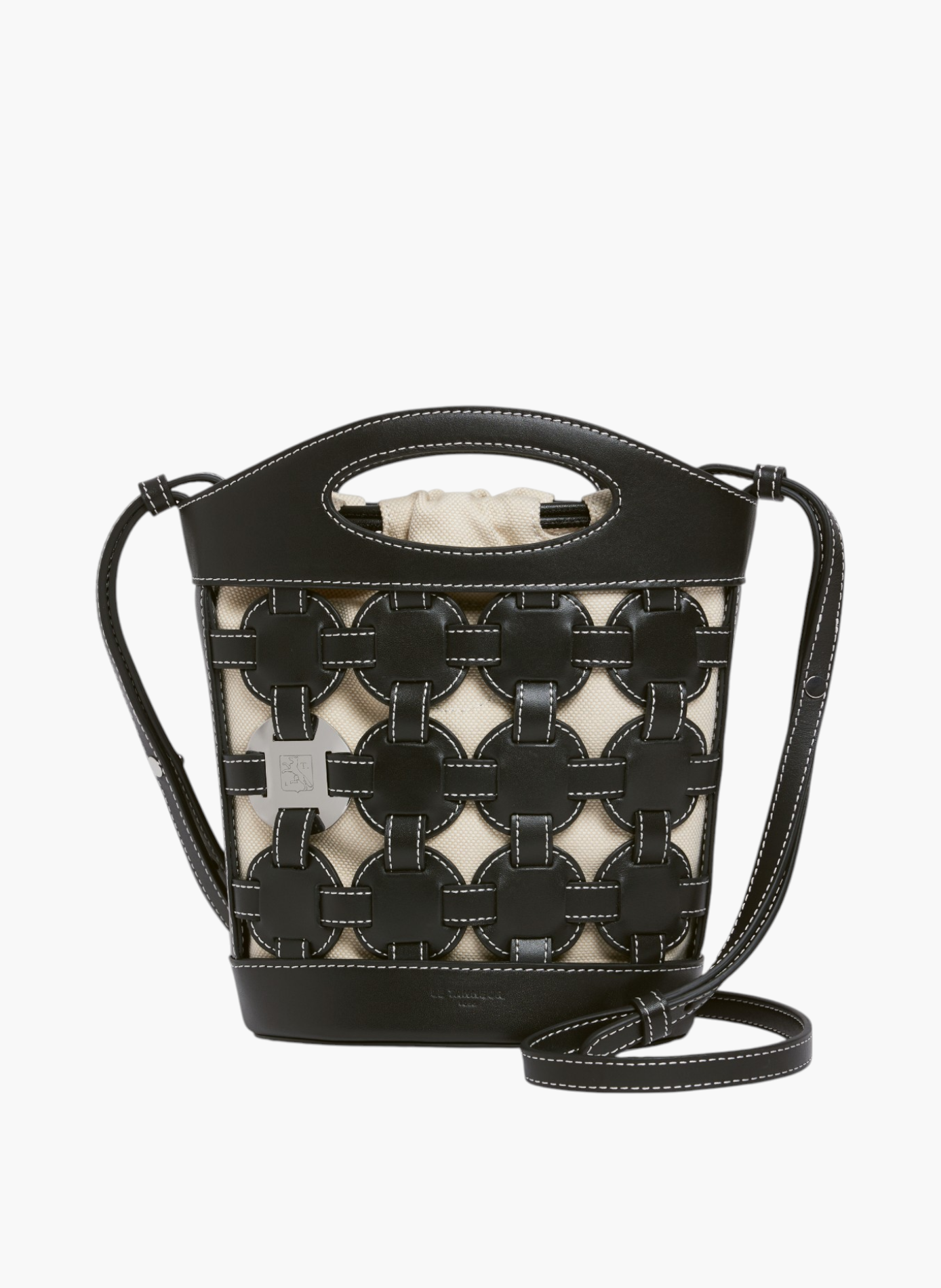 Petit sac seau le potier en toile coton et cuir lisse LE TANNEUR Noir