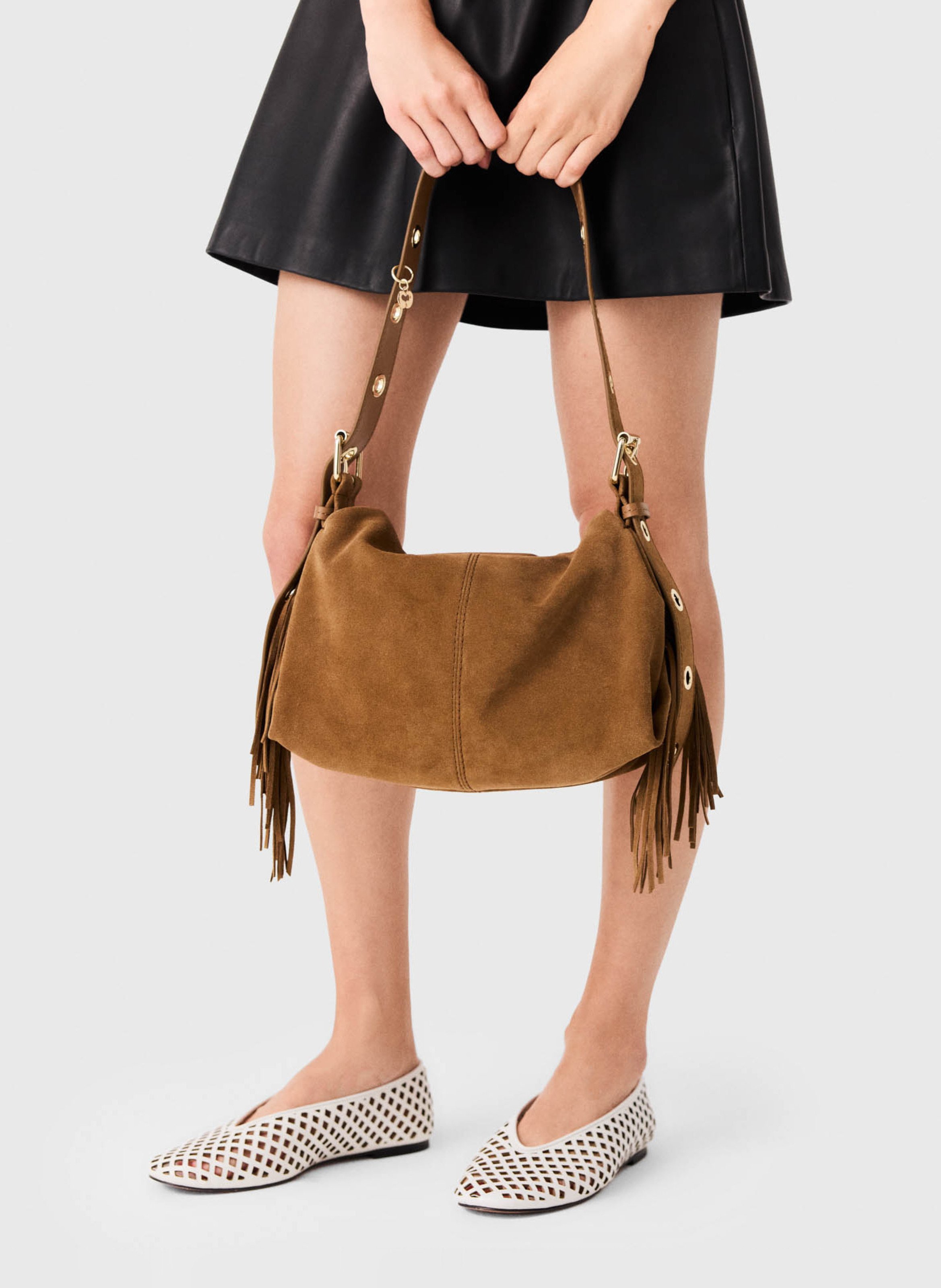 Sac bandoulière en cuir miss m MAJE Beige