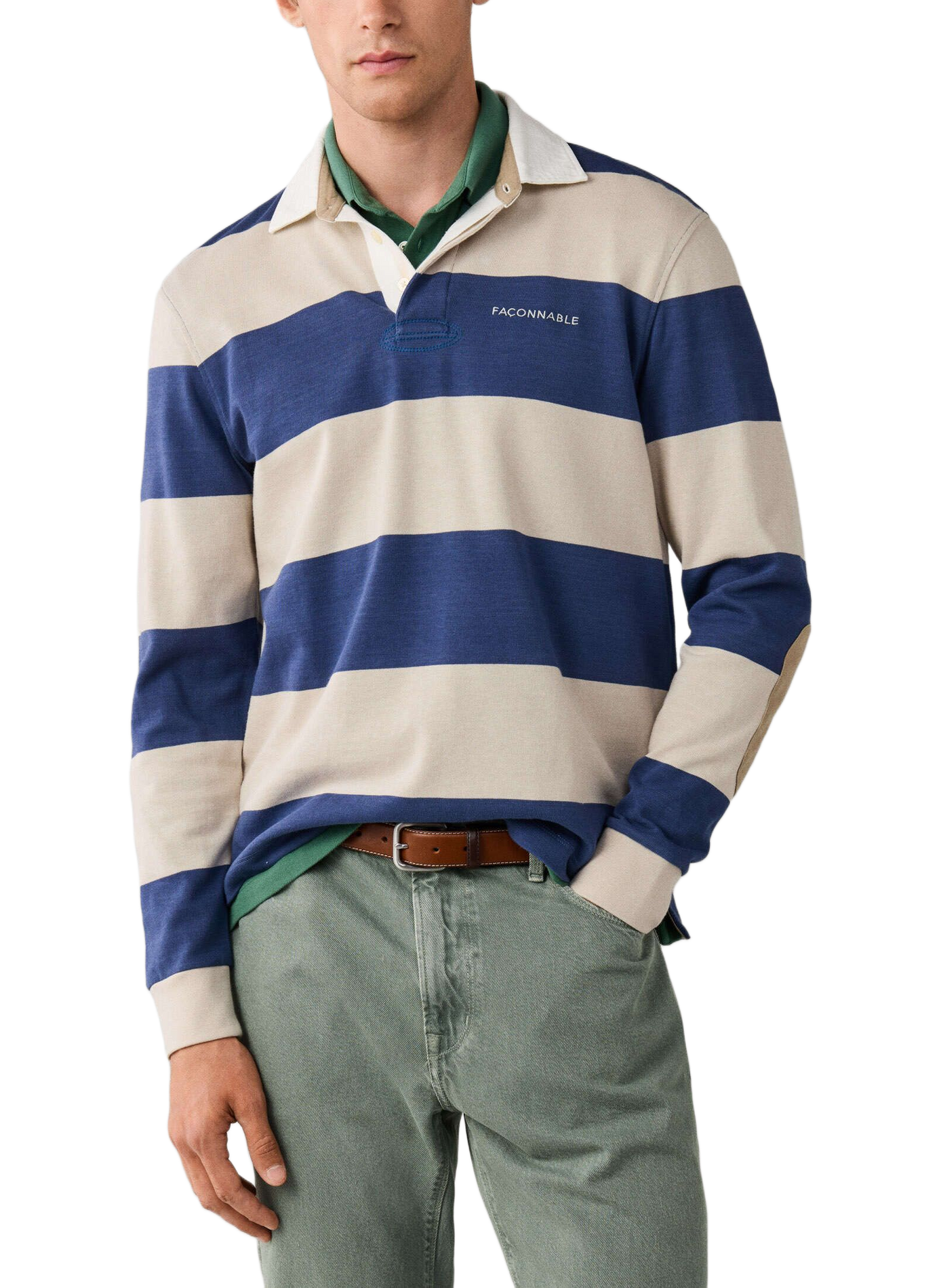 Recht gestreepte polo met lange mouwen van katoen. FACONNABLE Beige