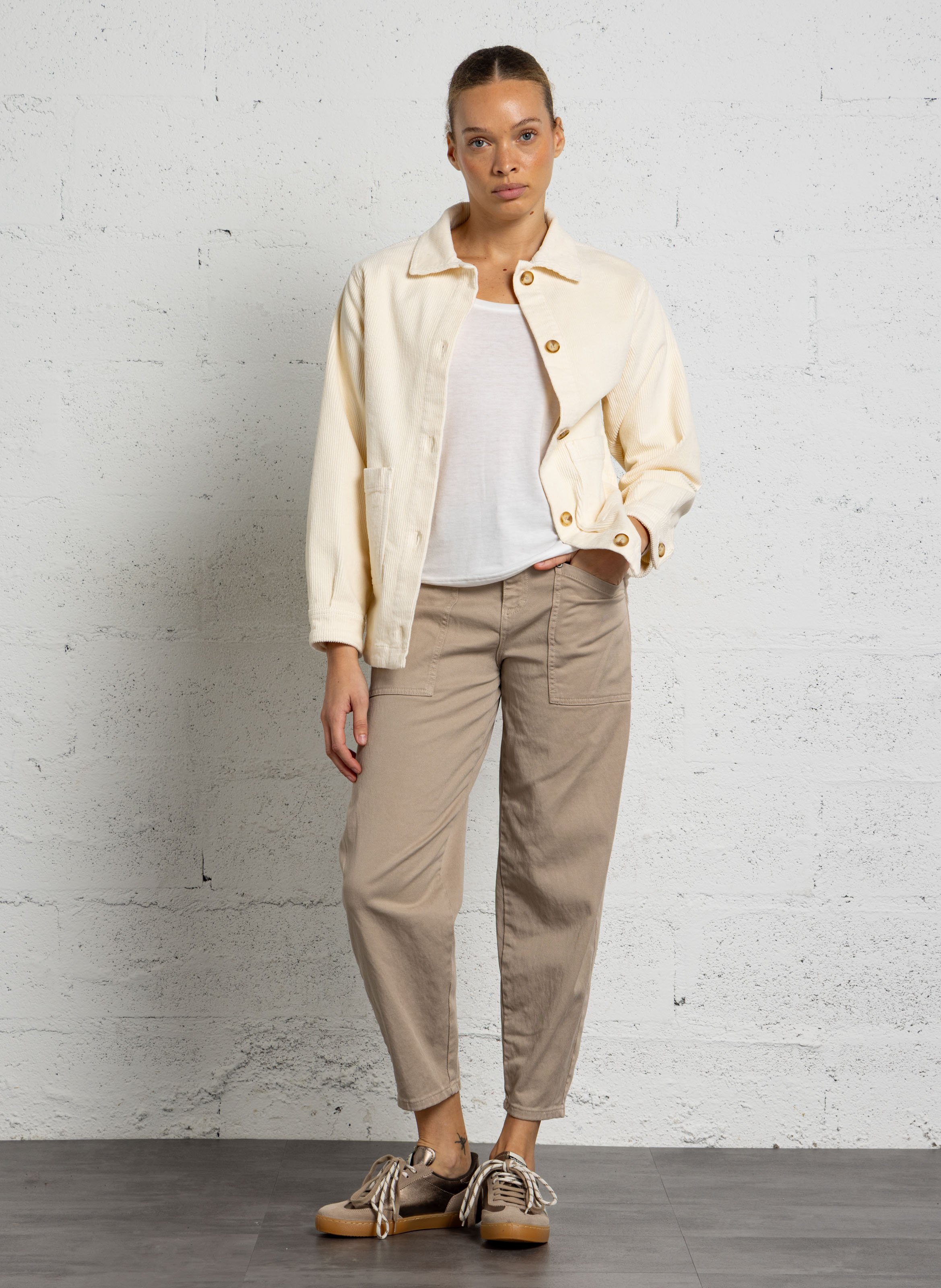Rechte geribbelde katoenmix jas ARMOR-LUX Beige