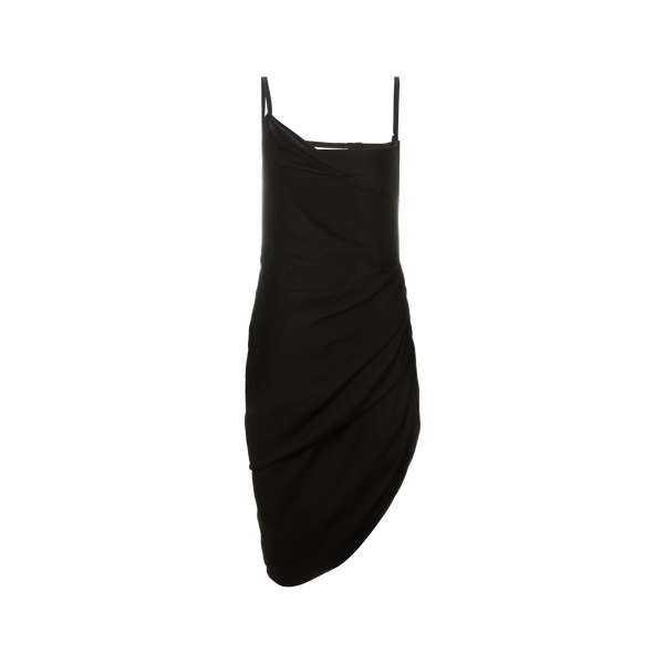 Shop Jacquemus Mini Dress With Draped Slit In Black