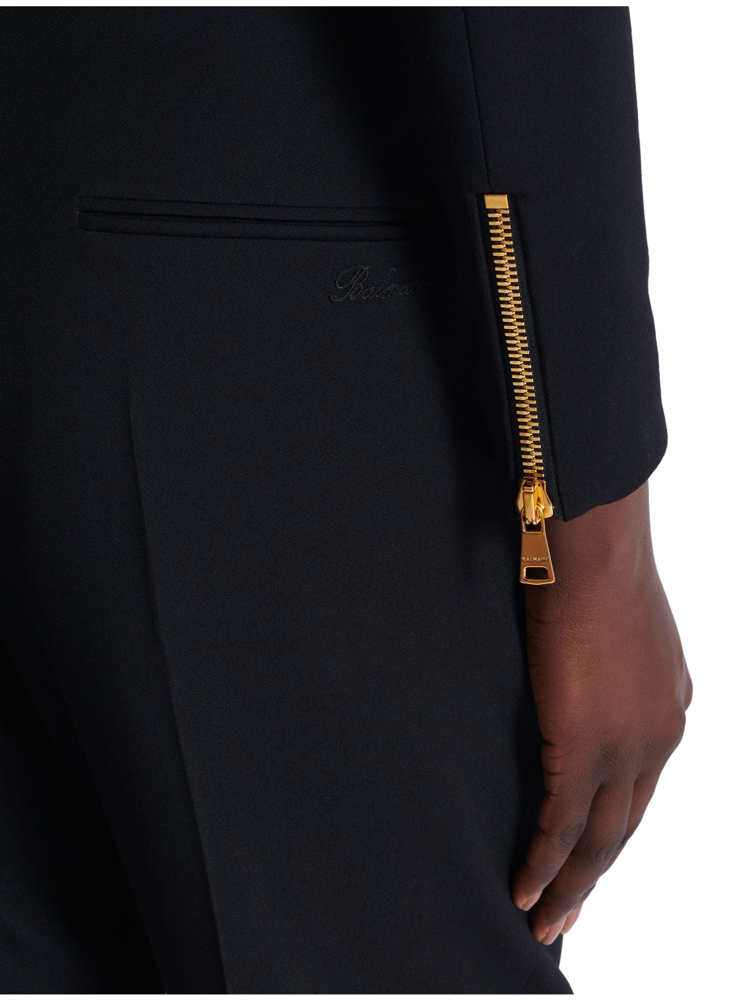 Veste courte en laine grain de poudre BALMAIN Noir