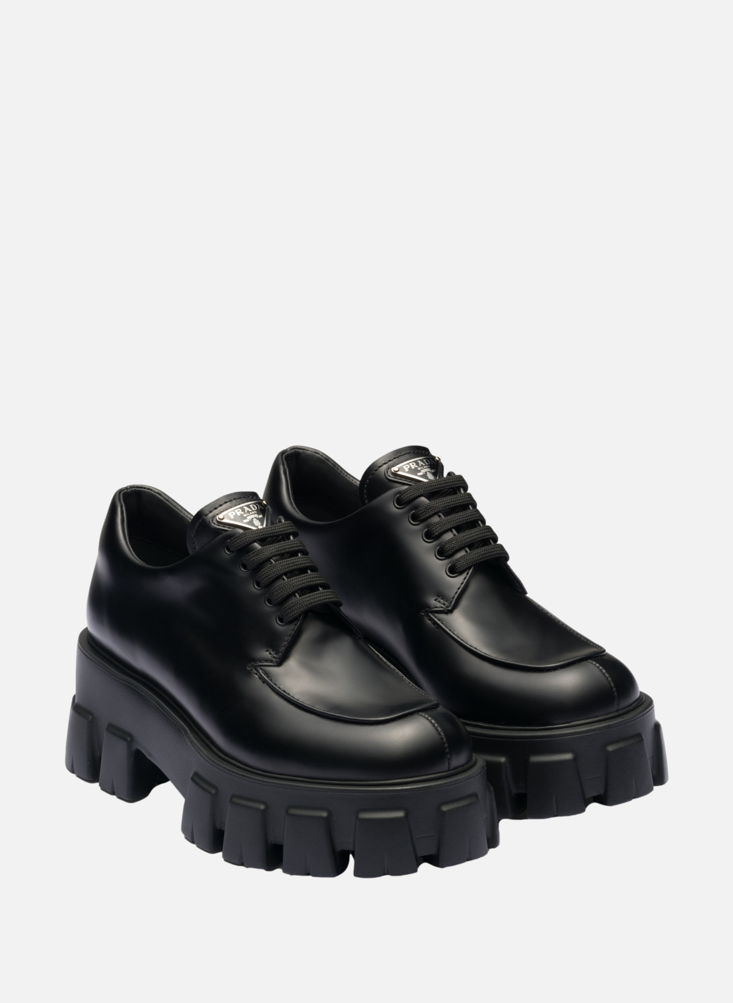 Chaussures à lacets monolith en cuir brossé PRADA Noir