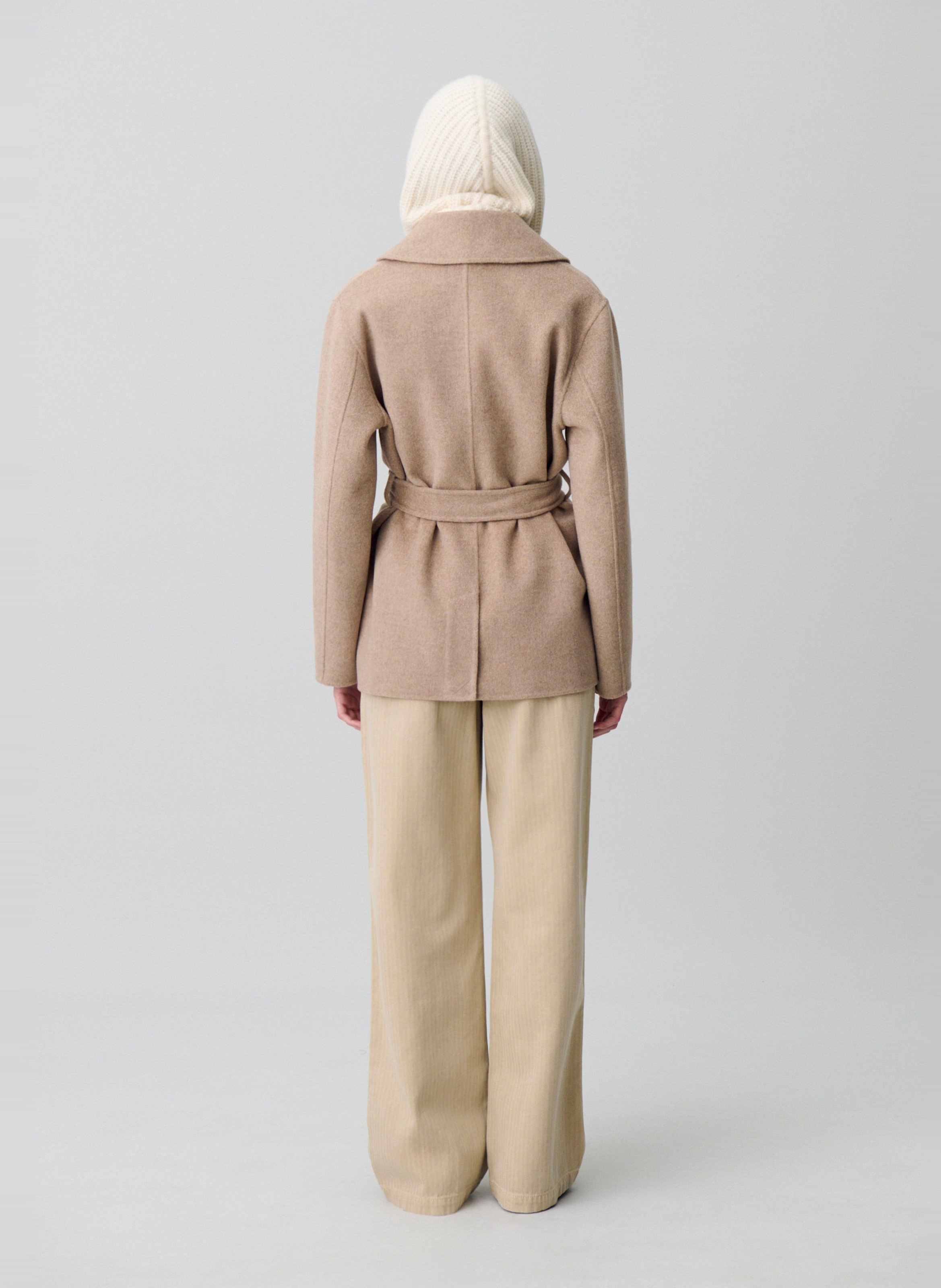 Manteau court col tailleur à franges en laine mélangée grazia CLAUDIE PIERLOT Beige