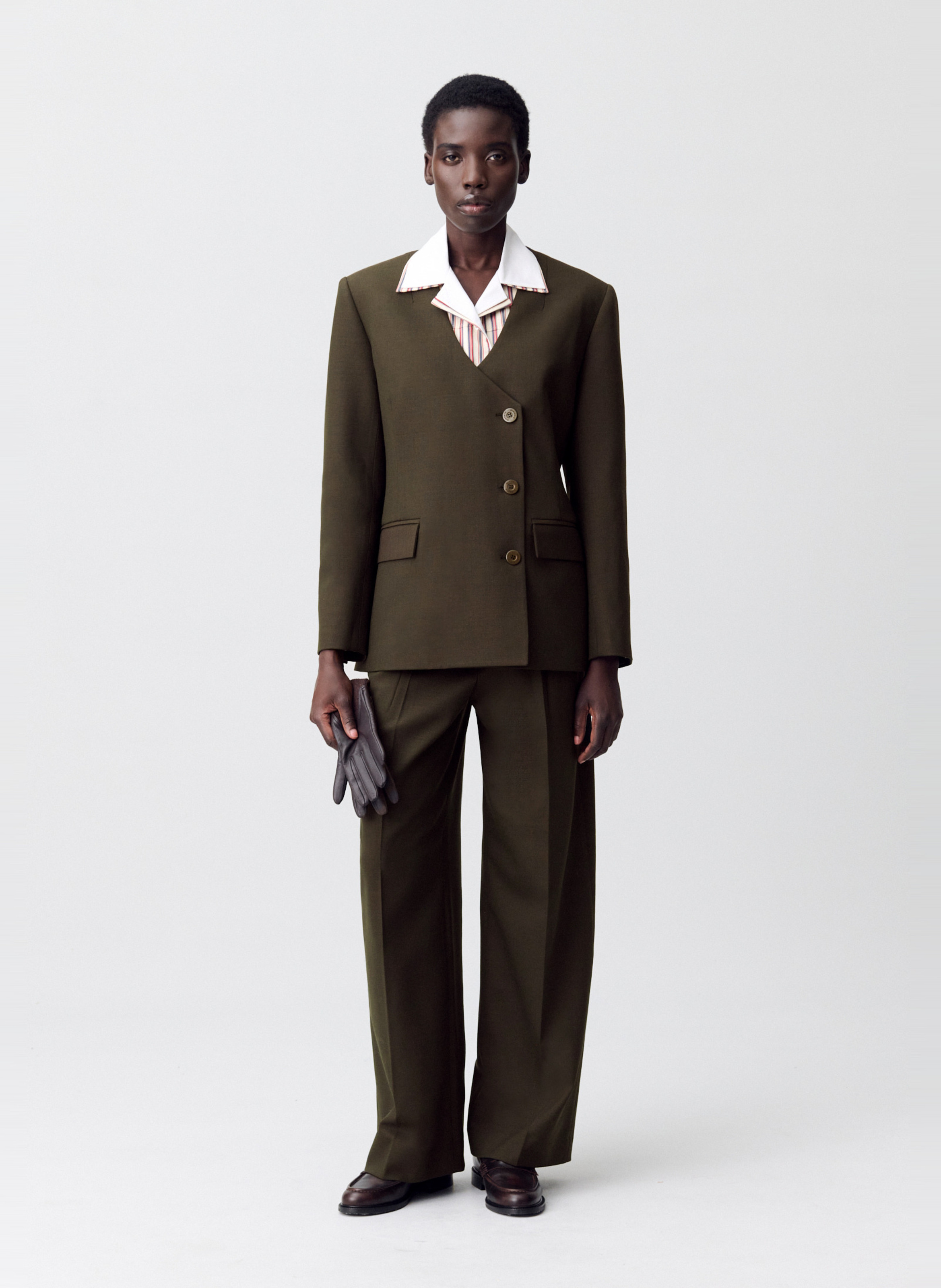 Veste tailleur cintrée unie en laine mélangée vinnie CLAUDIE PIERLOT Kaki