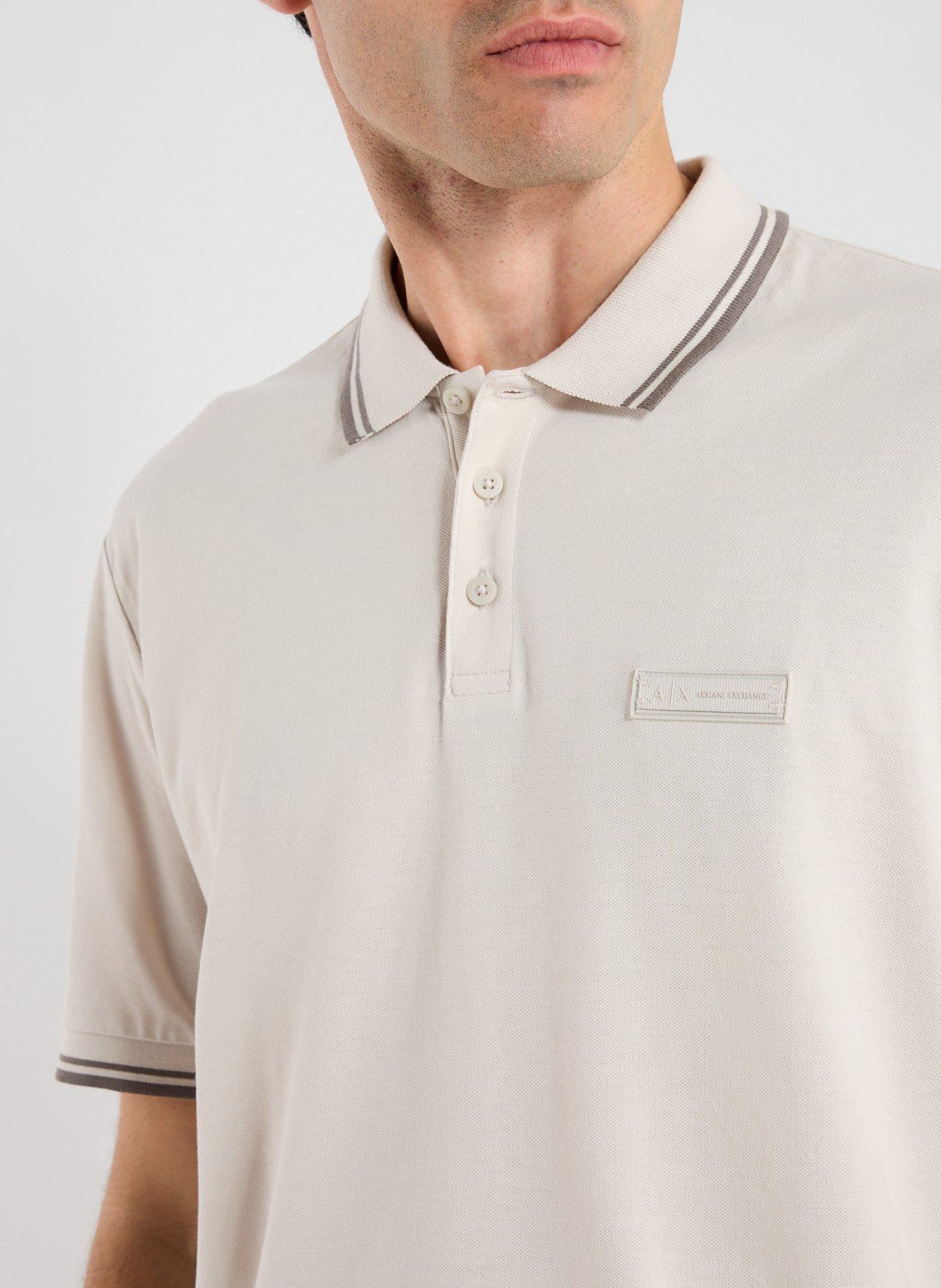Piqué cotton polo with contrasting piping ARMANI EXCHANGE Brown