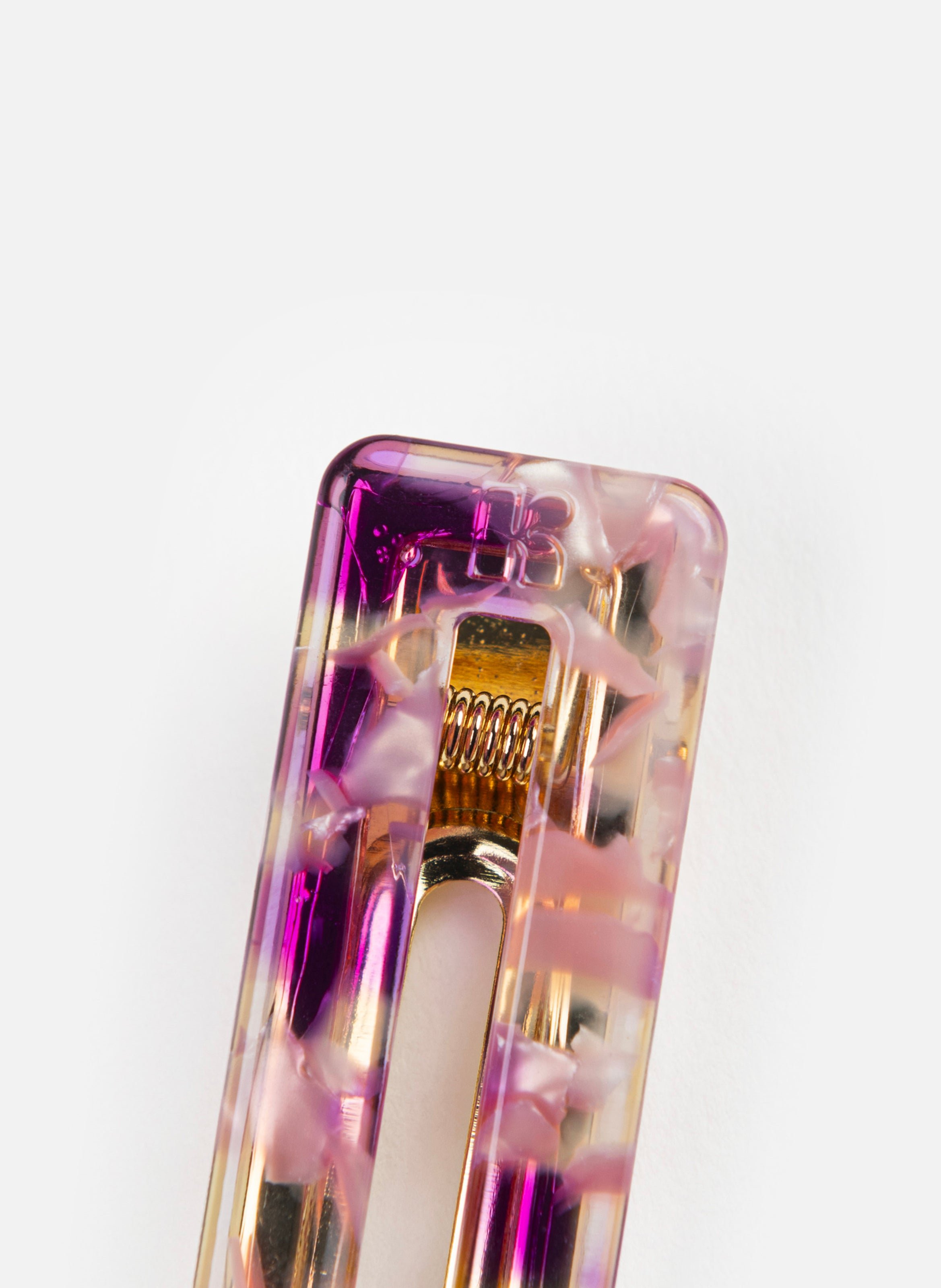 Barrette à cheveux rectangle en acétate de cellulose et acier inoxydable KURAGE GINZA Rose