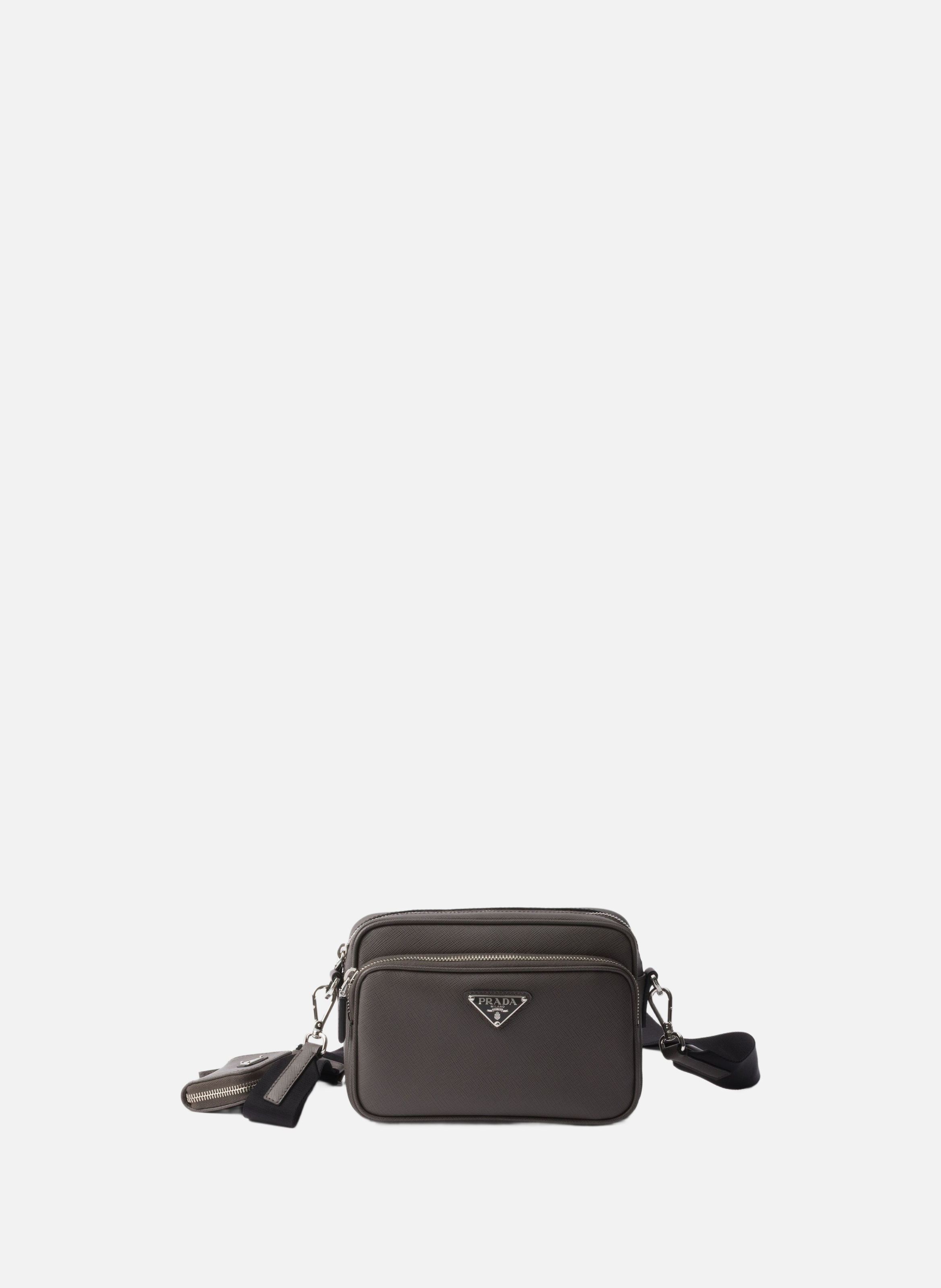 Sac porté épaule en cuir saffiano PRADA Gris