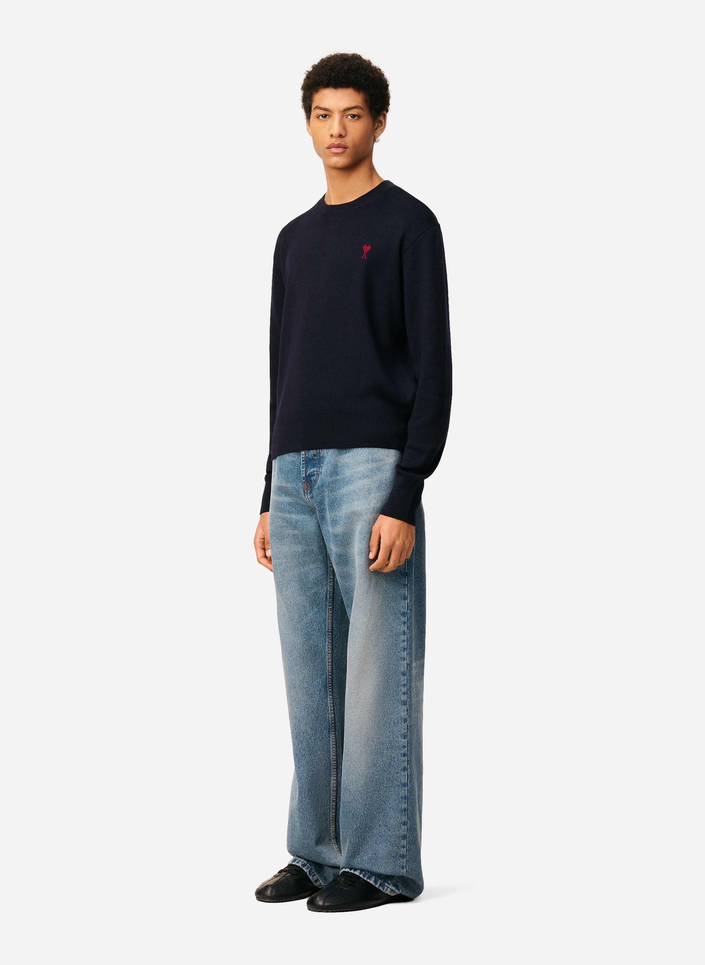 Pull col rond ami de coeur en laine AMI PARIS Bleu