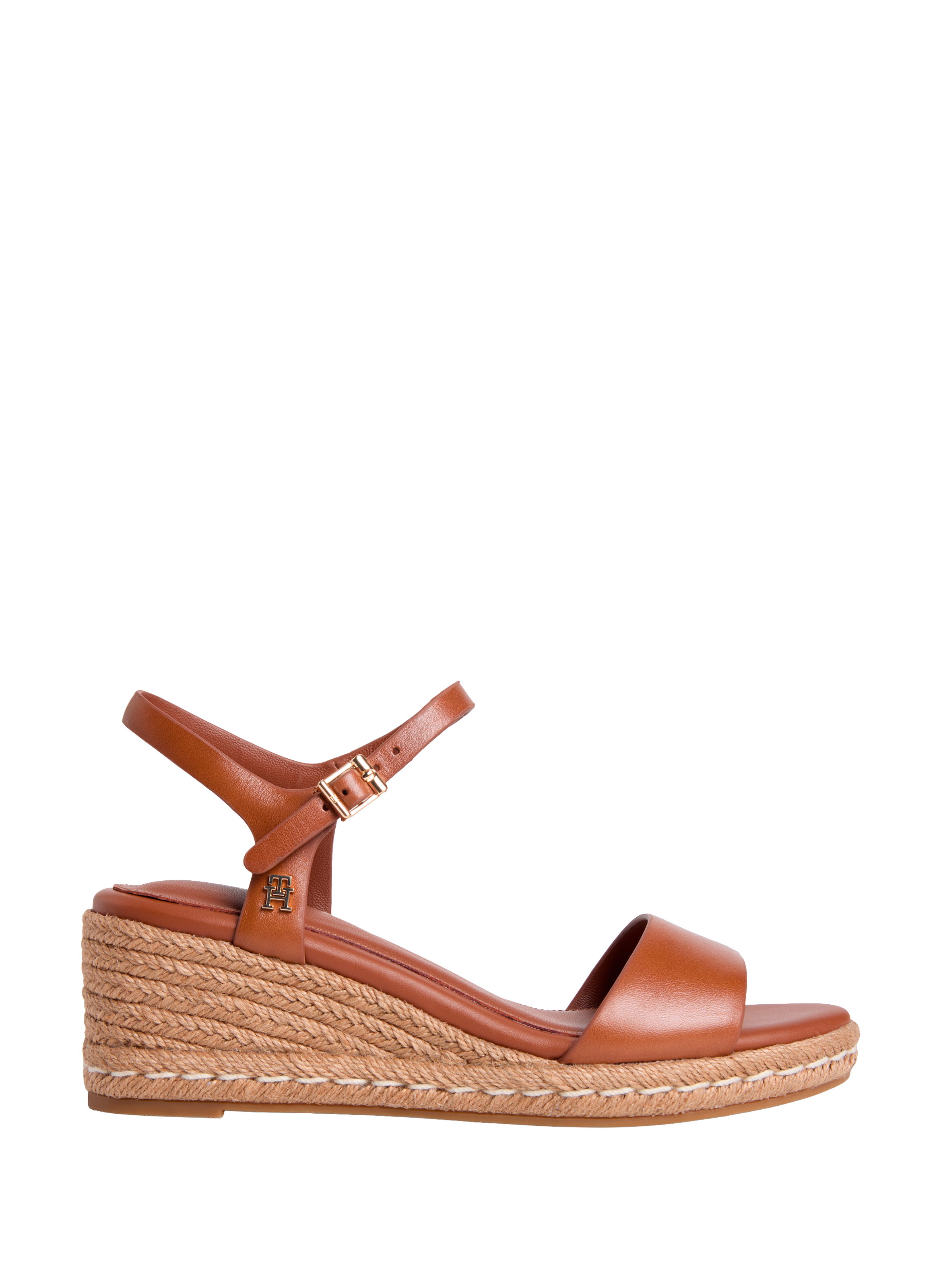 Espadrilles compensées en cuir à monogramme TH TOMMY HILFIGER Marron