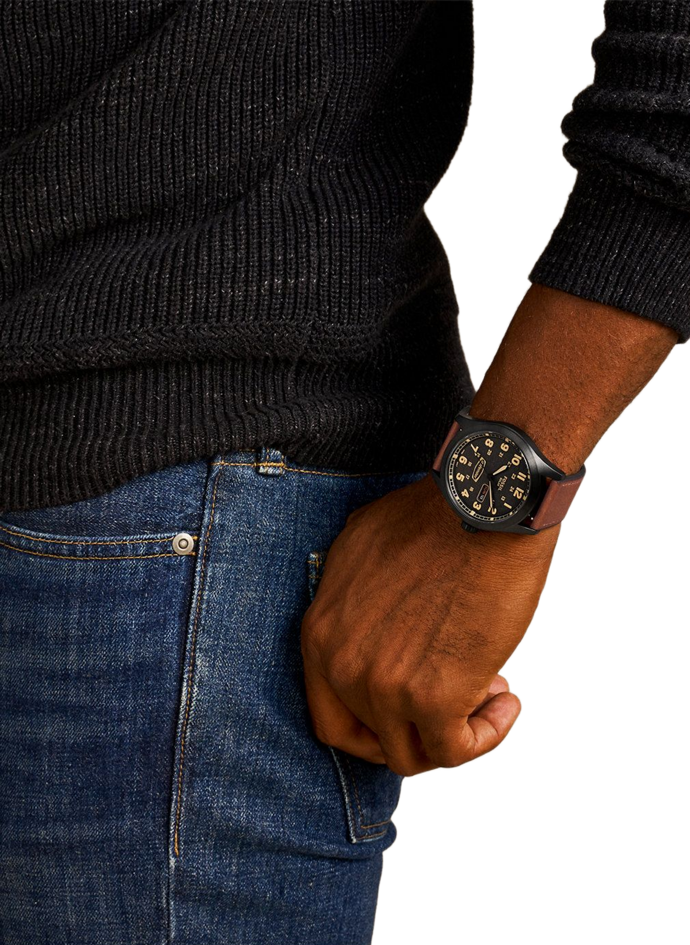 Quartz watch with leather strap FOSSIL Black