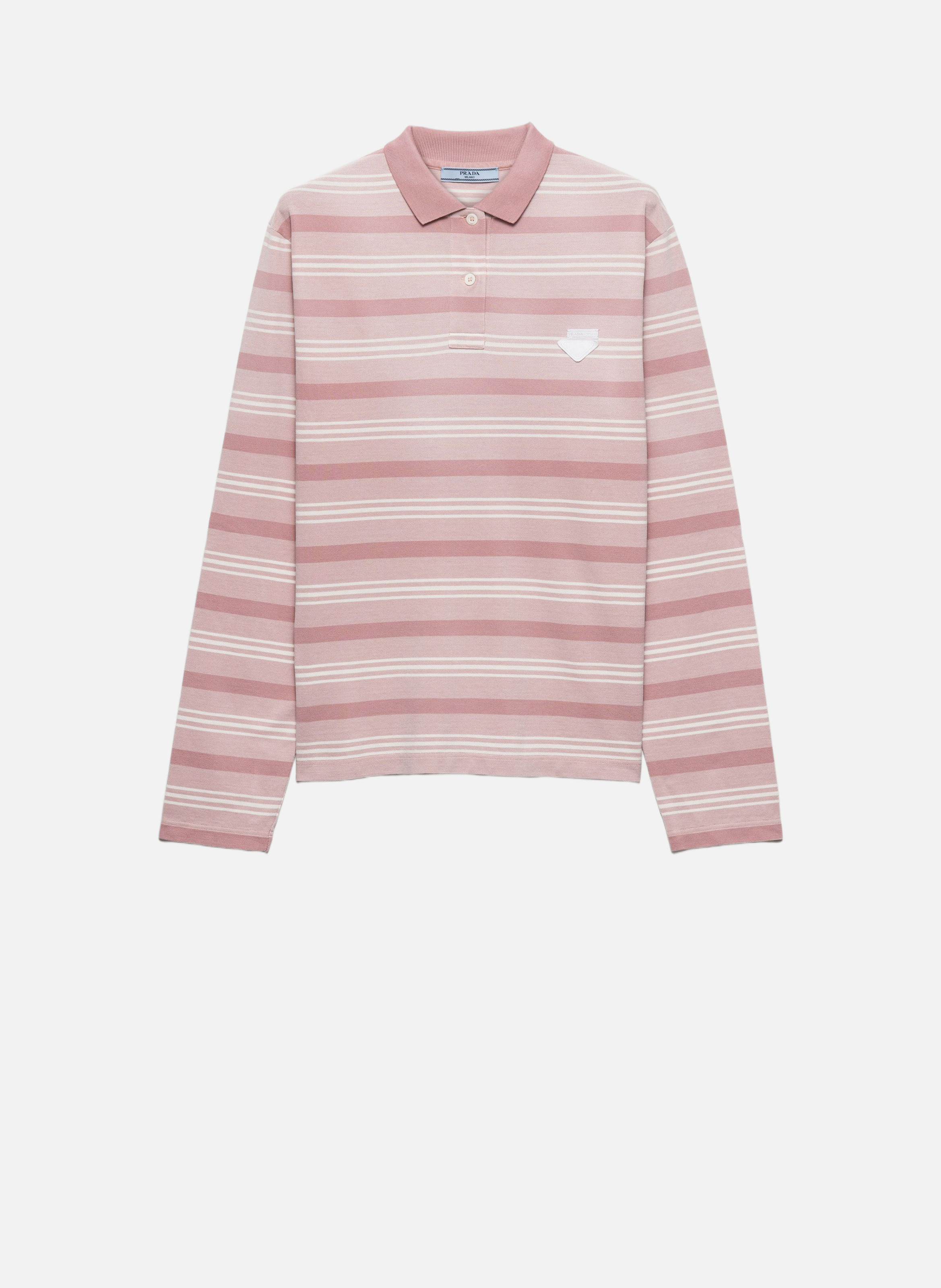 Polo à manches longues en piqué à rayures PRADA Rose
