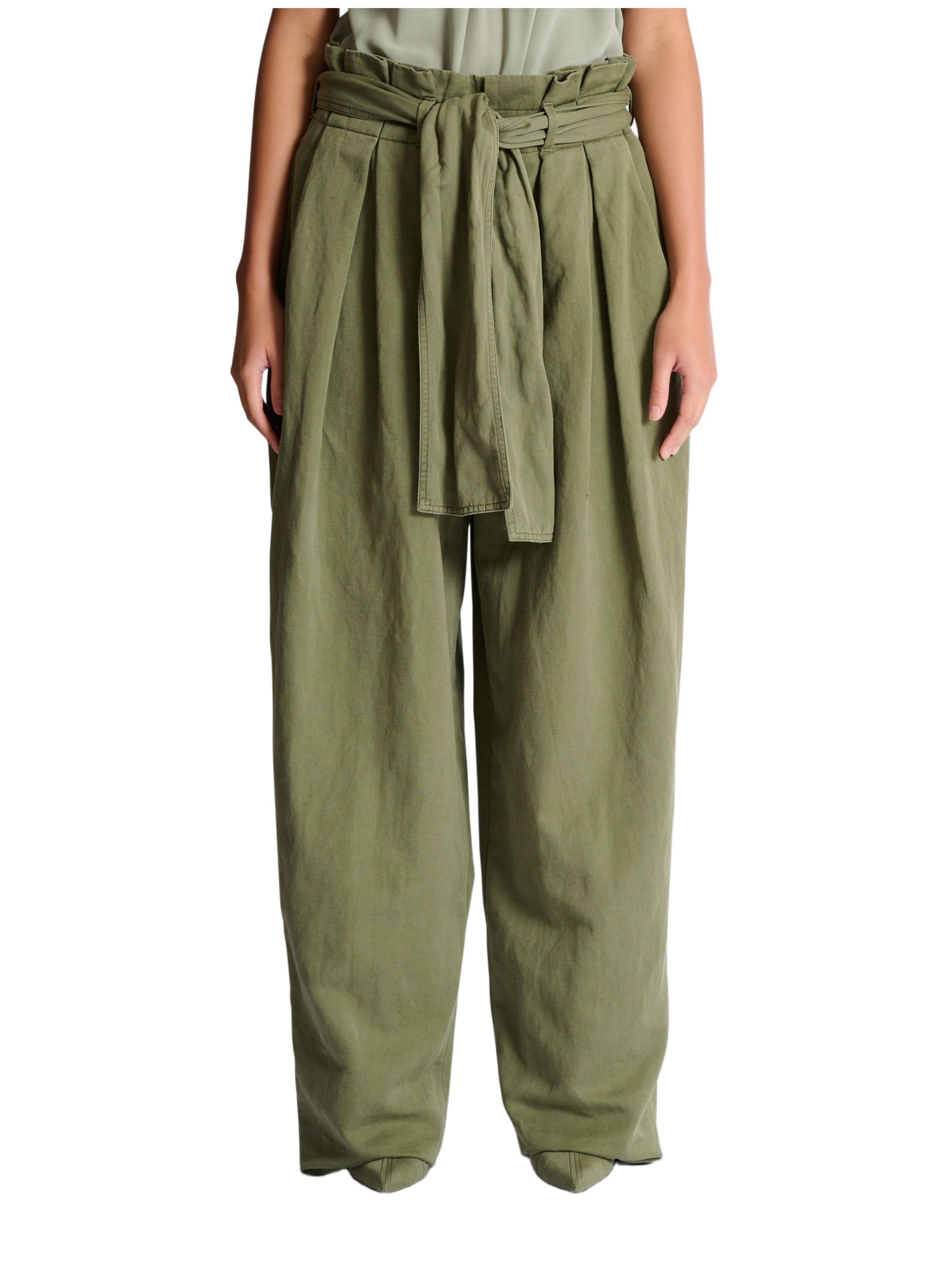 Pantalon taille haute en sergé BALMAIN Vert