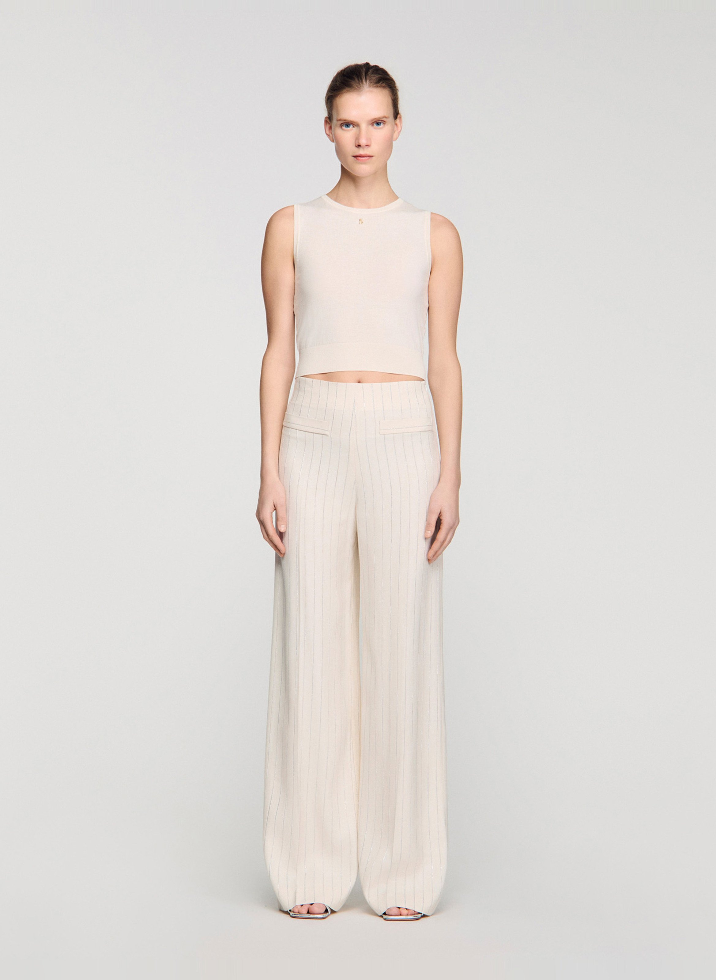 Pantalon droit à rayures SANDRO Beige