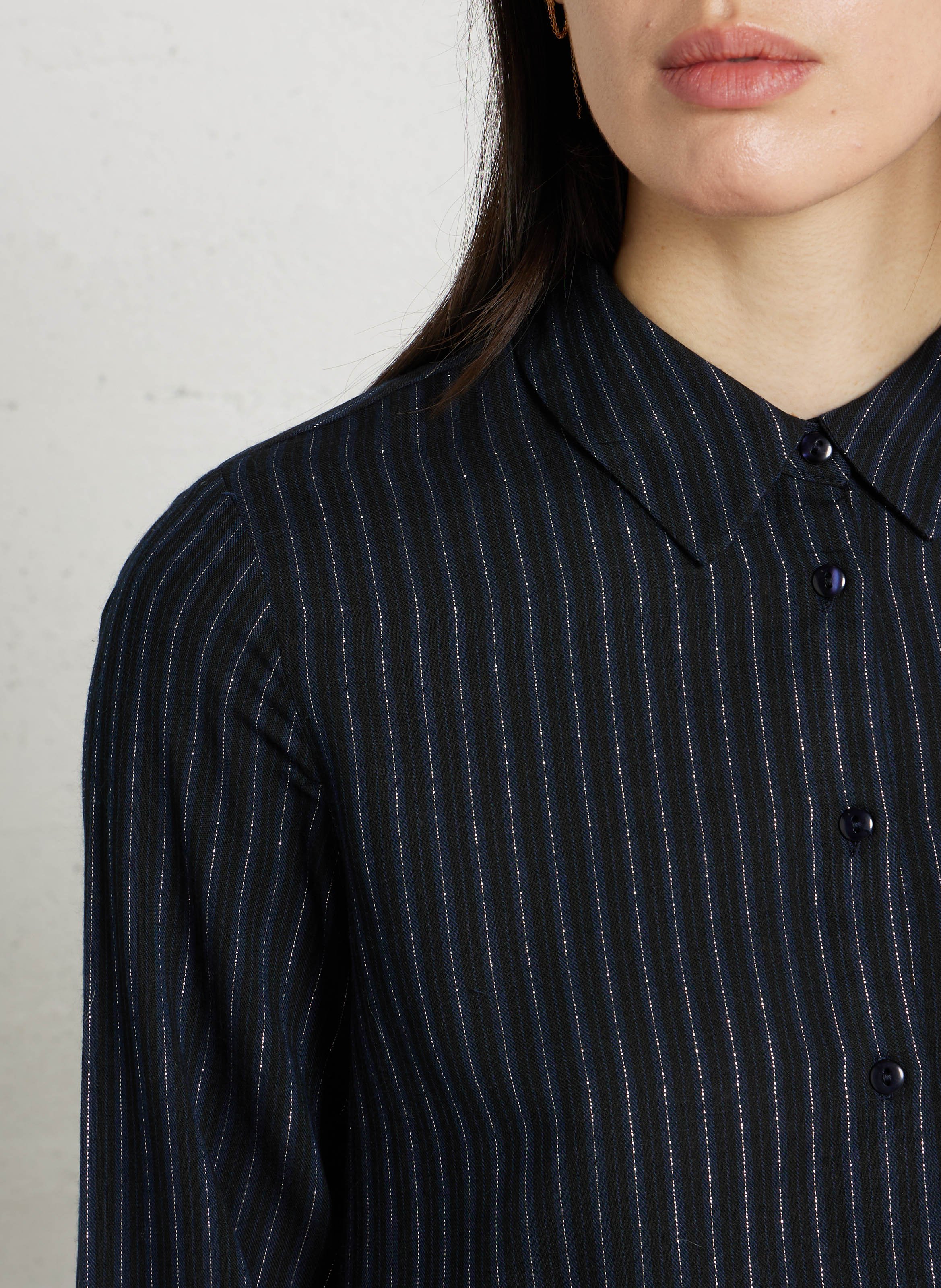 Chemise droite col classique à rayures métallisées Donia MAISON 123 Bleu