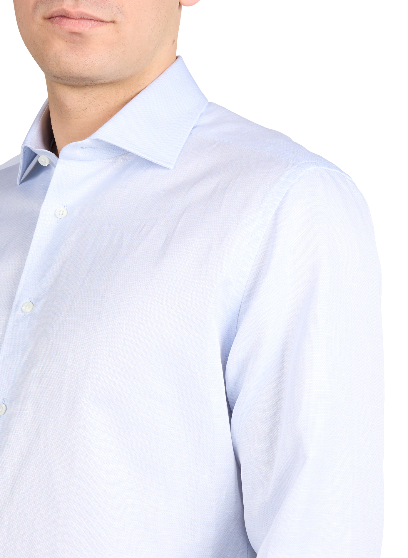 Shirt with classic collar in piqué cotton and linen CORNELIANI Blue