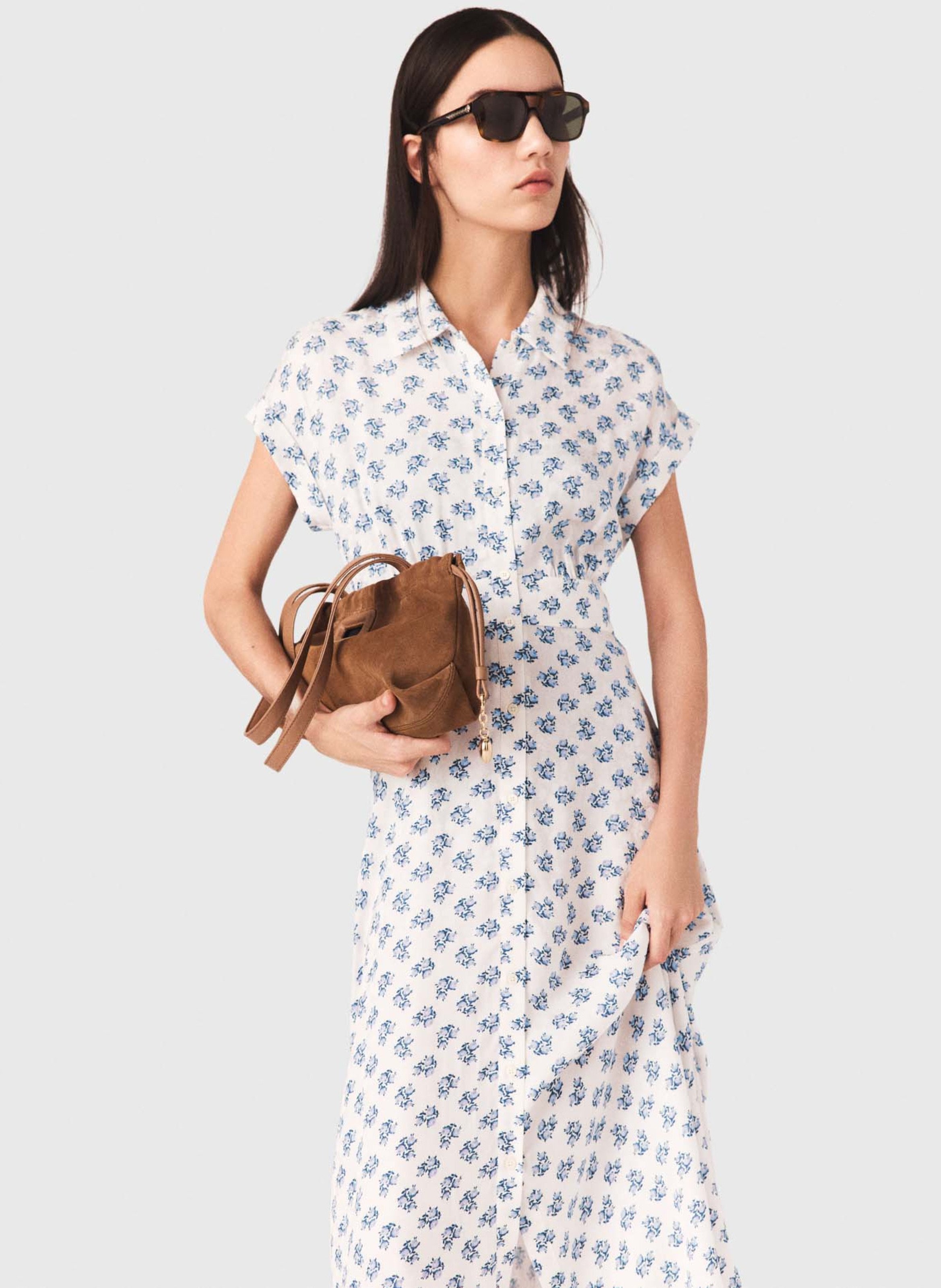 Robe longue col classique fluide MAJE Bleu