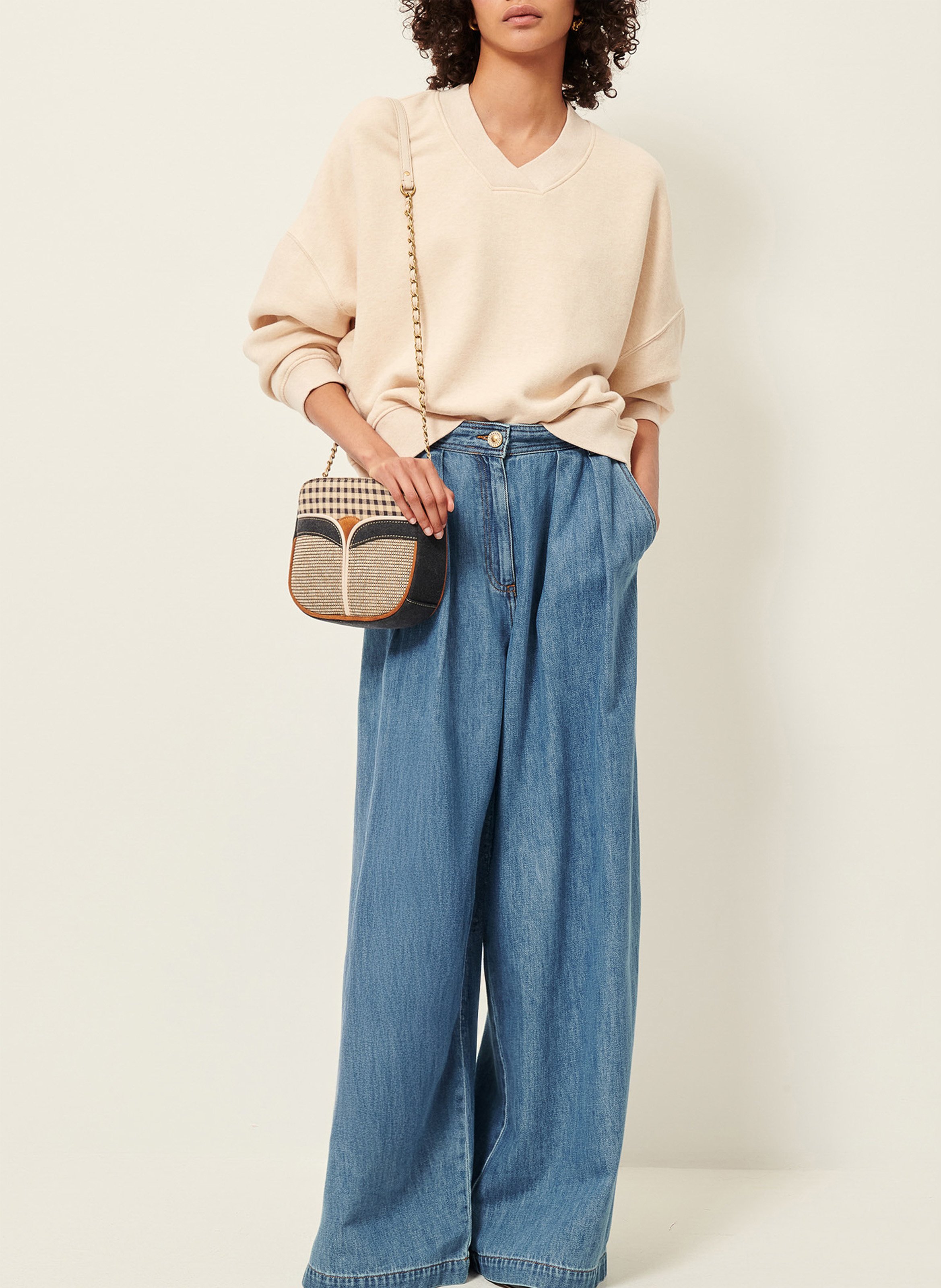 Sweat oversize col v en coton mélangé vechill SESSUN Beige