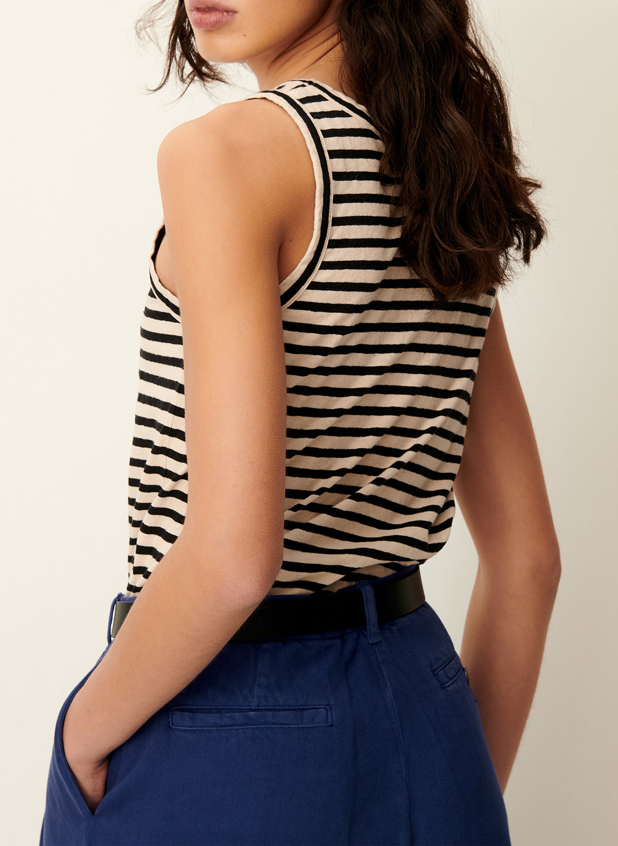 Débardeur à rayures larges en coton bio et lin dili SESSUN Beige