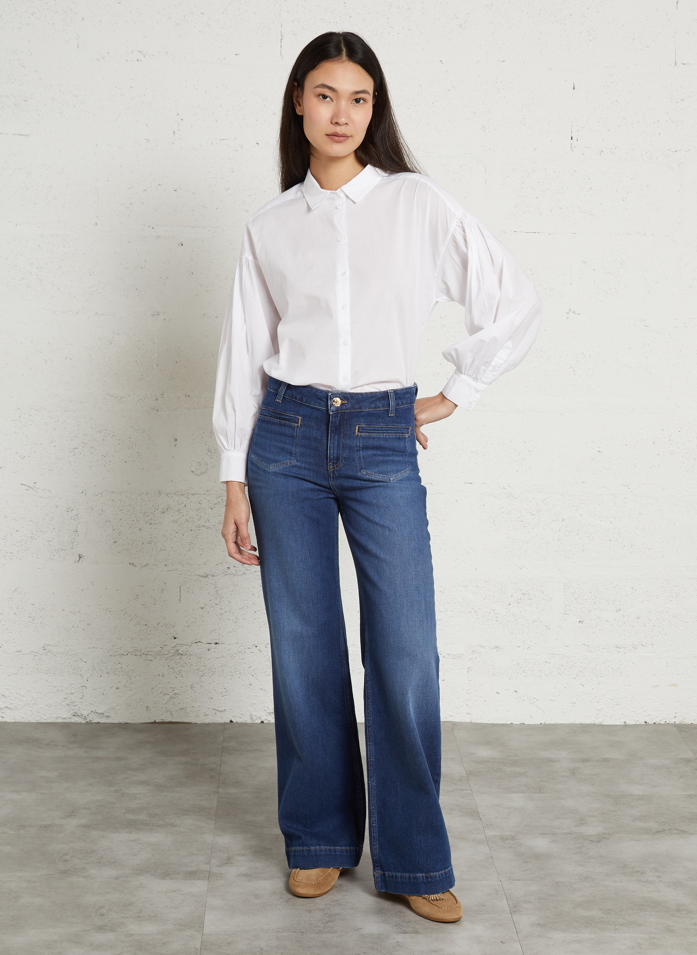 Jean large taille haute uni rebecca MAISON 123 Bleu