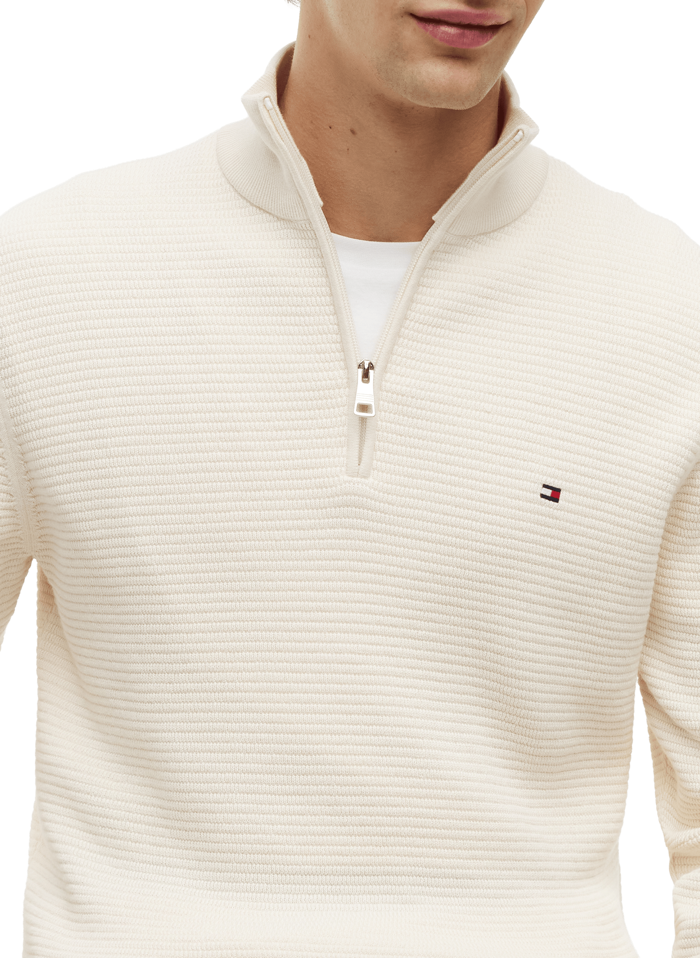 Straight cotton sweater with zip collar TOMMY HILFIGER Beige