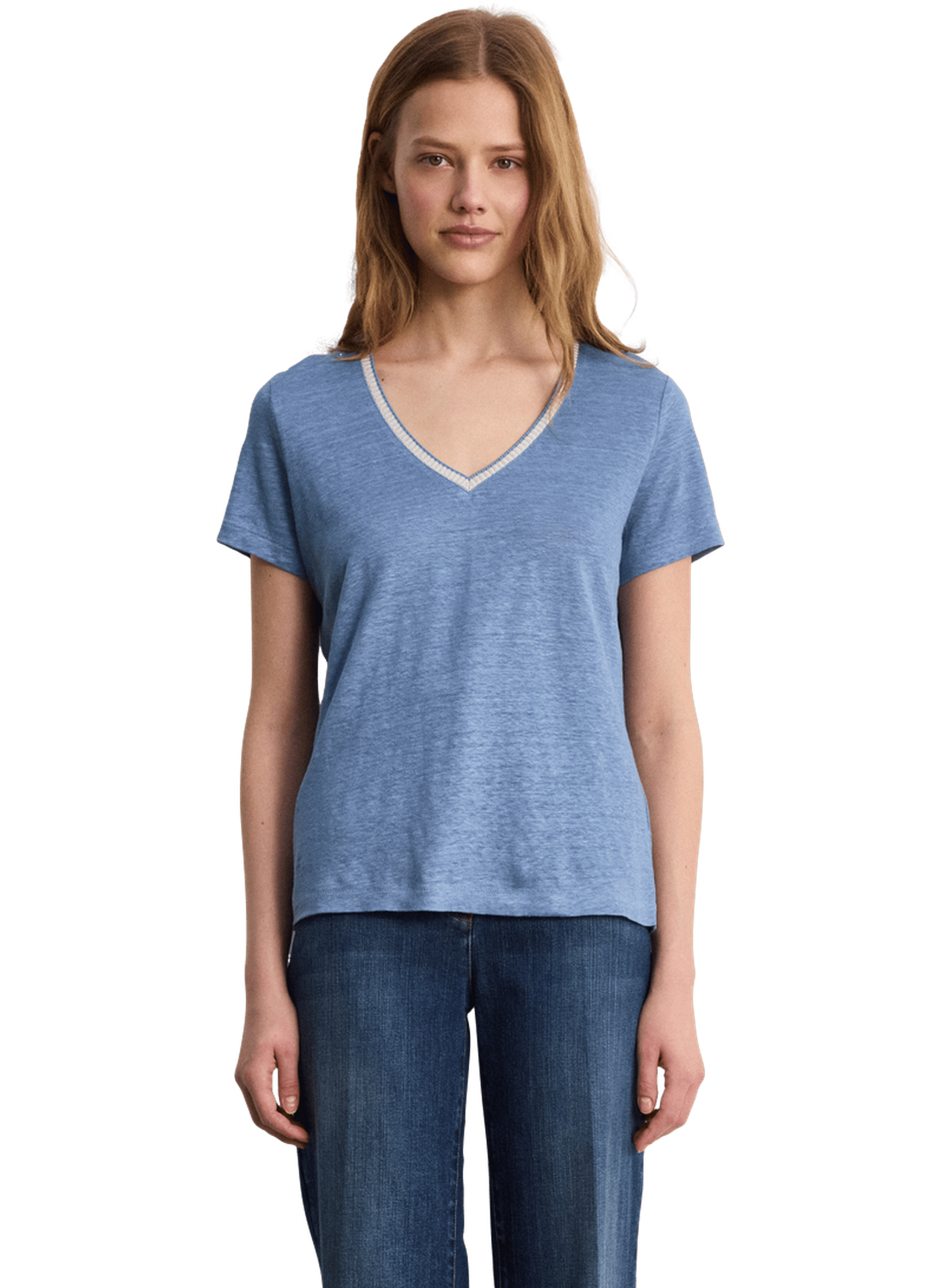 T-shirt v en lin et lurex - tinael PABLO Bleu