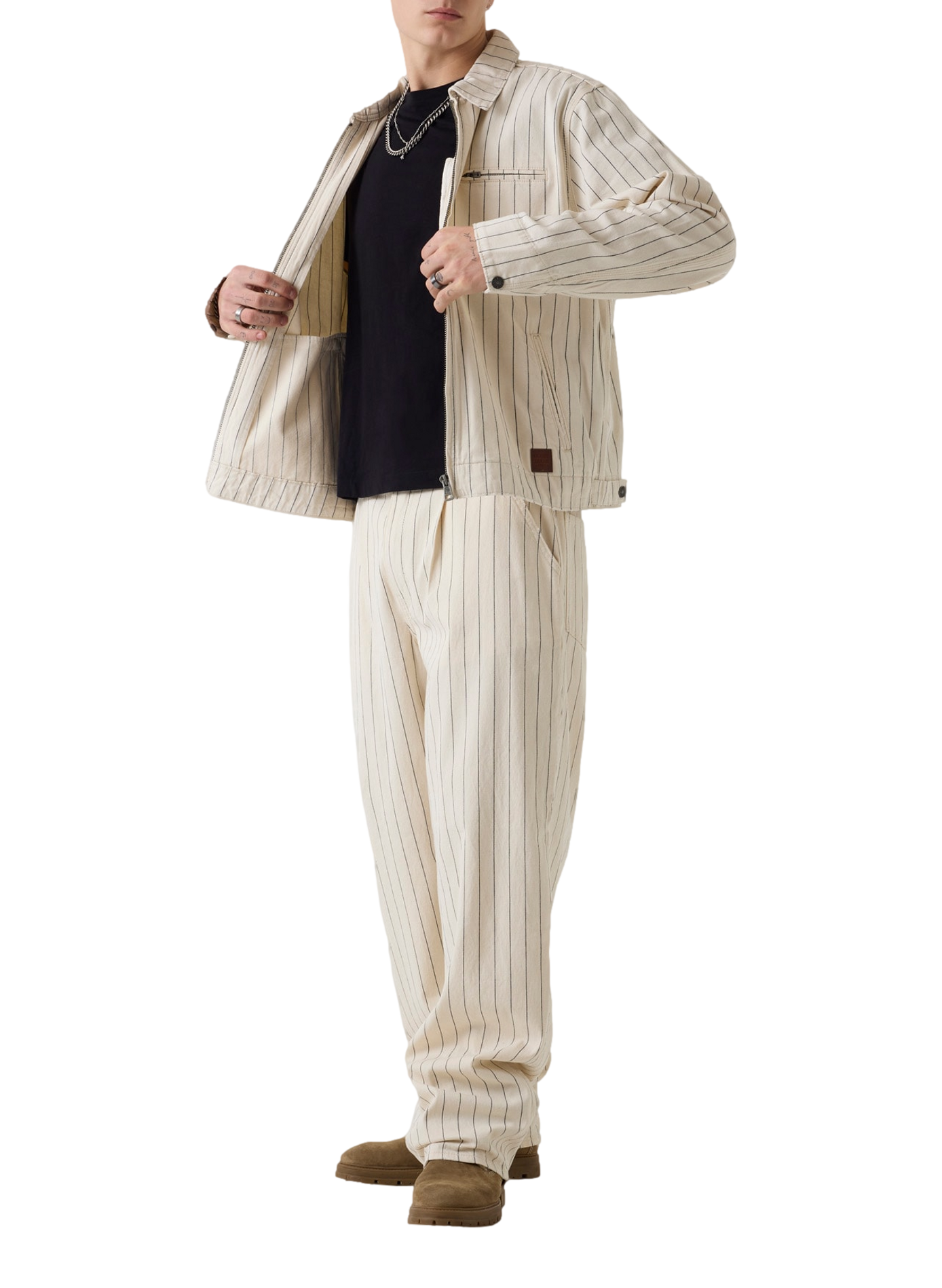 Cotton denim striped jacket GUESS Beige