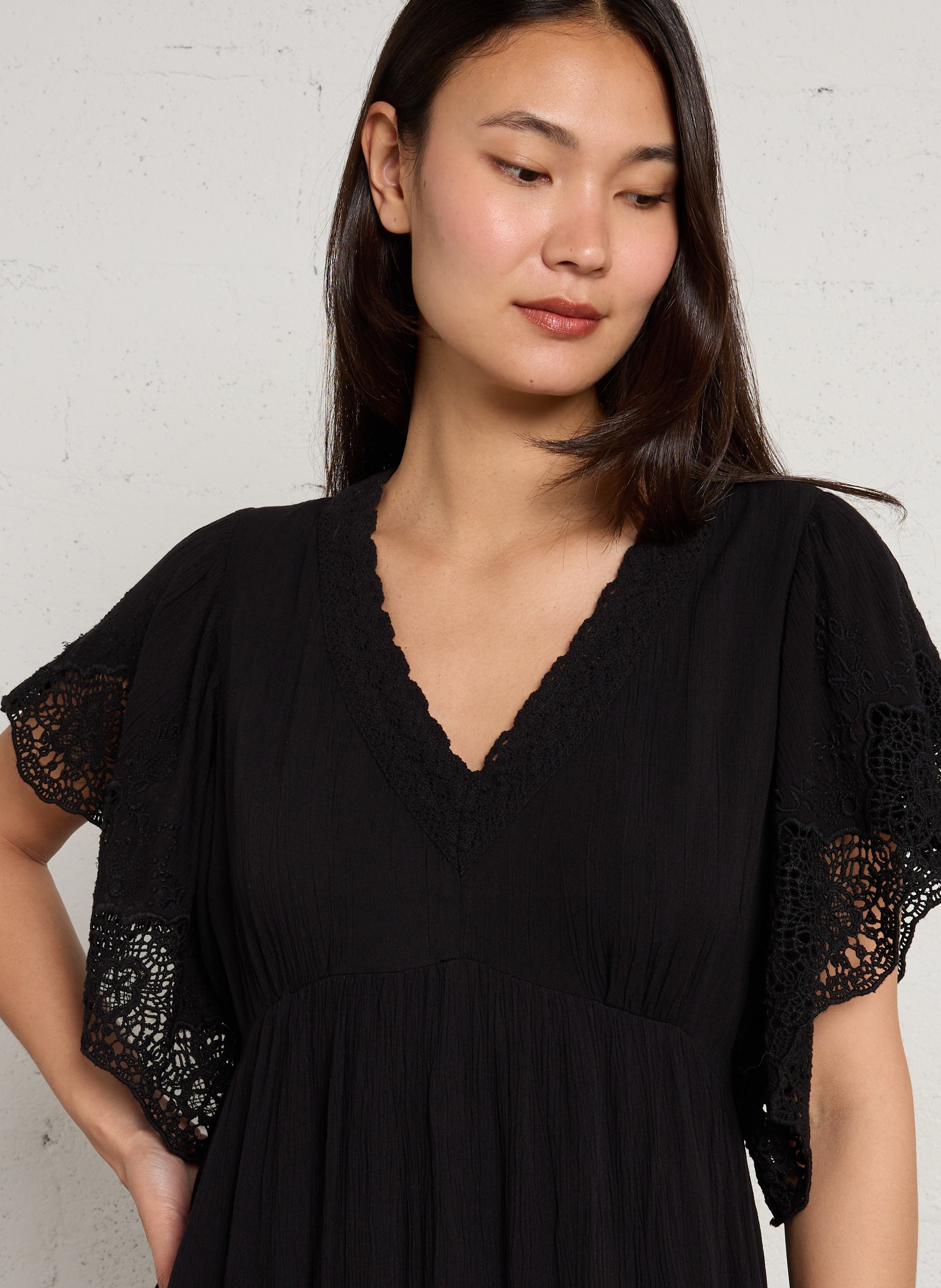 Robe longue col v à broderies briana MAISON 123 Noir