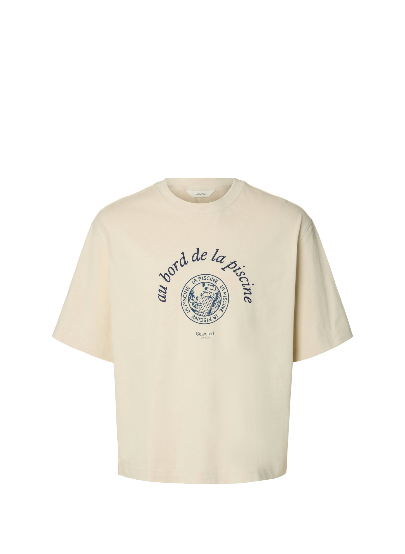 Printed cotton T-shirt SELECTED Beige