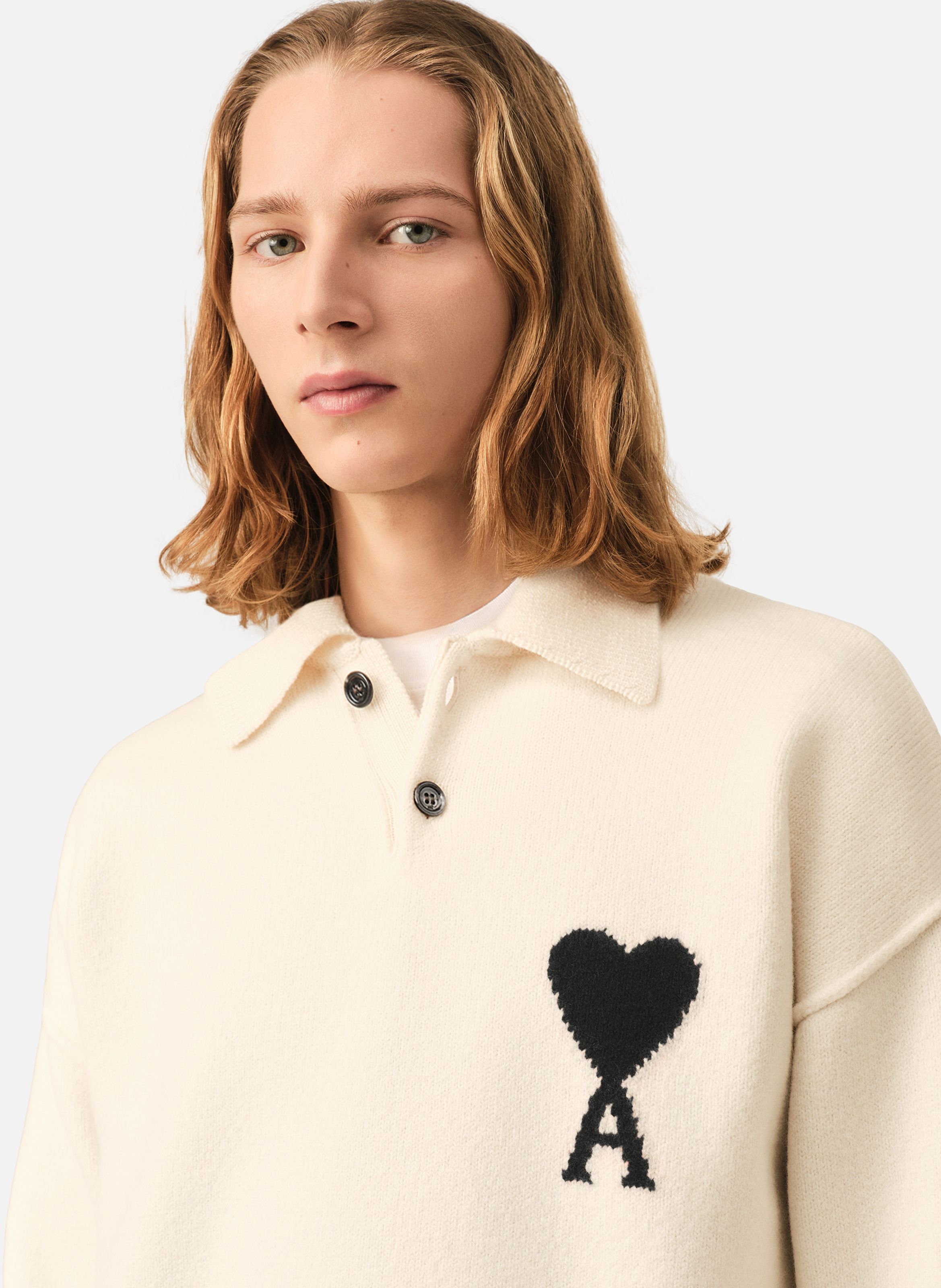 Polo ami de coeur en laine unisexe AMI PARIS Blanc