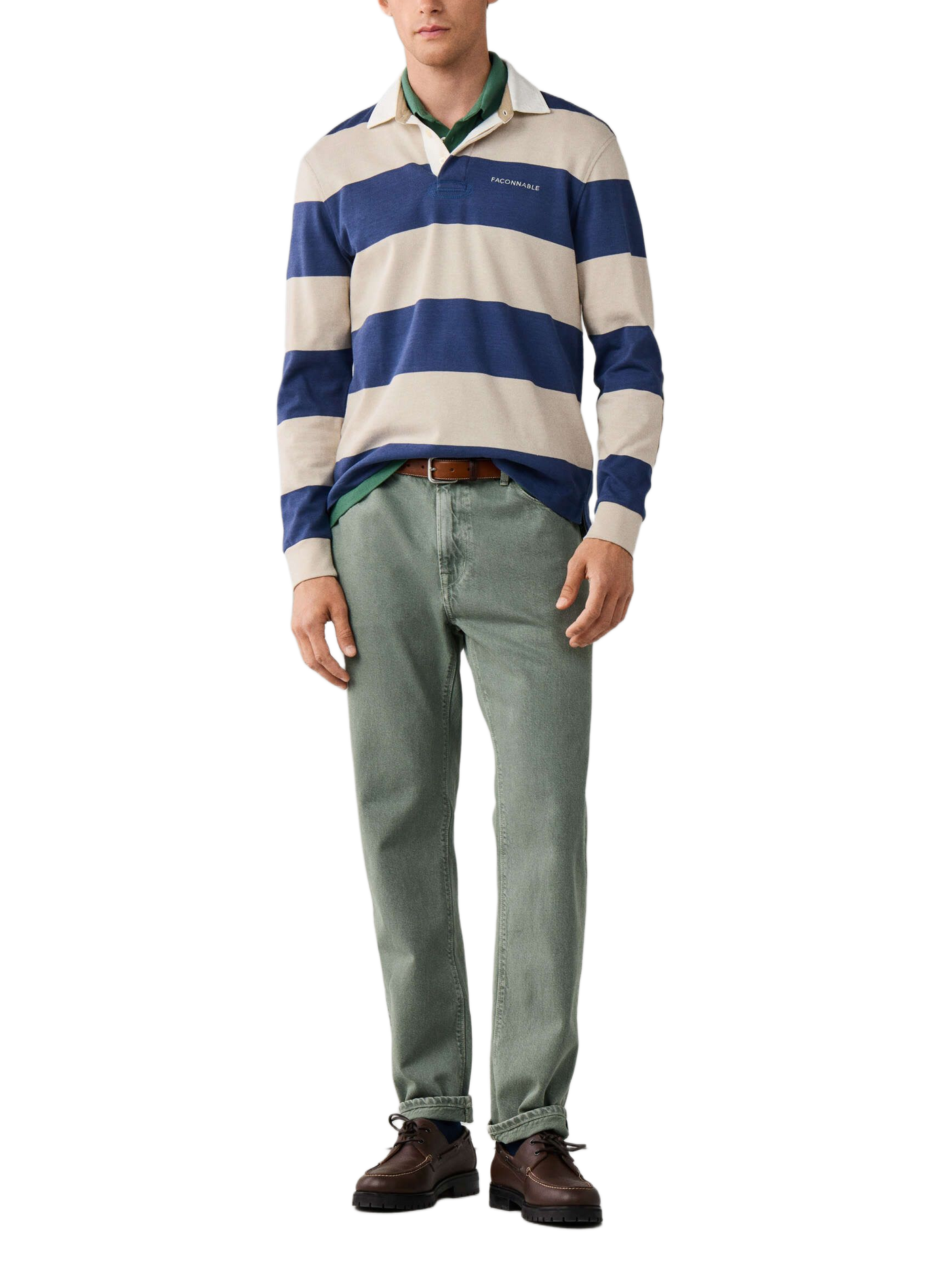 Recht gestreepte polo met lange mouwen van katoen. FACONNABLE Beige