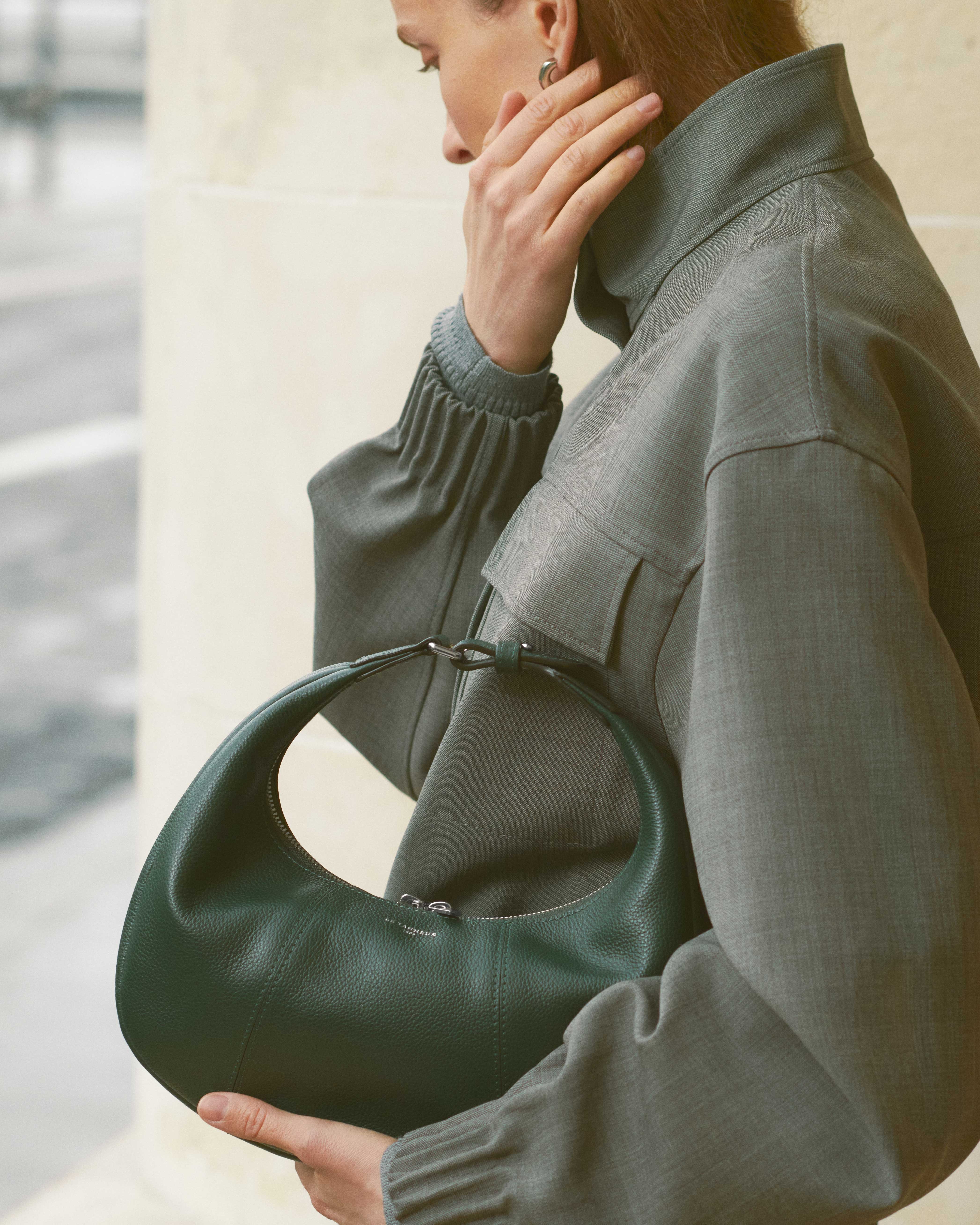 Petit sac hobo juliette en cuir grainé LE TANNEUR Vert